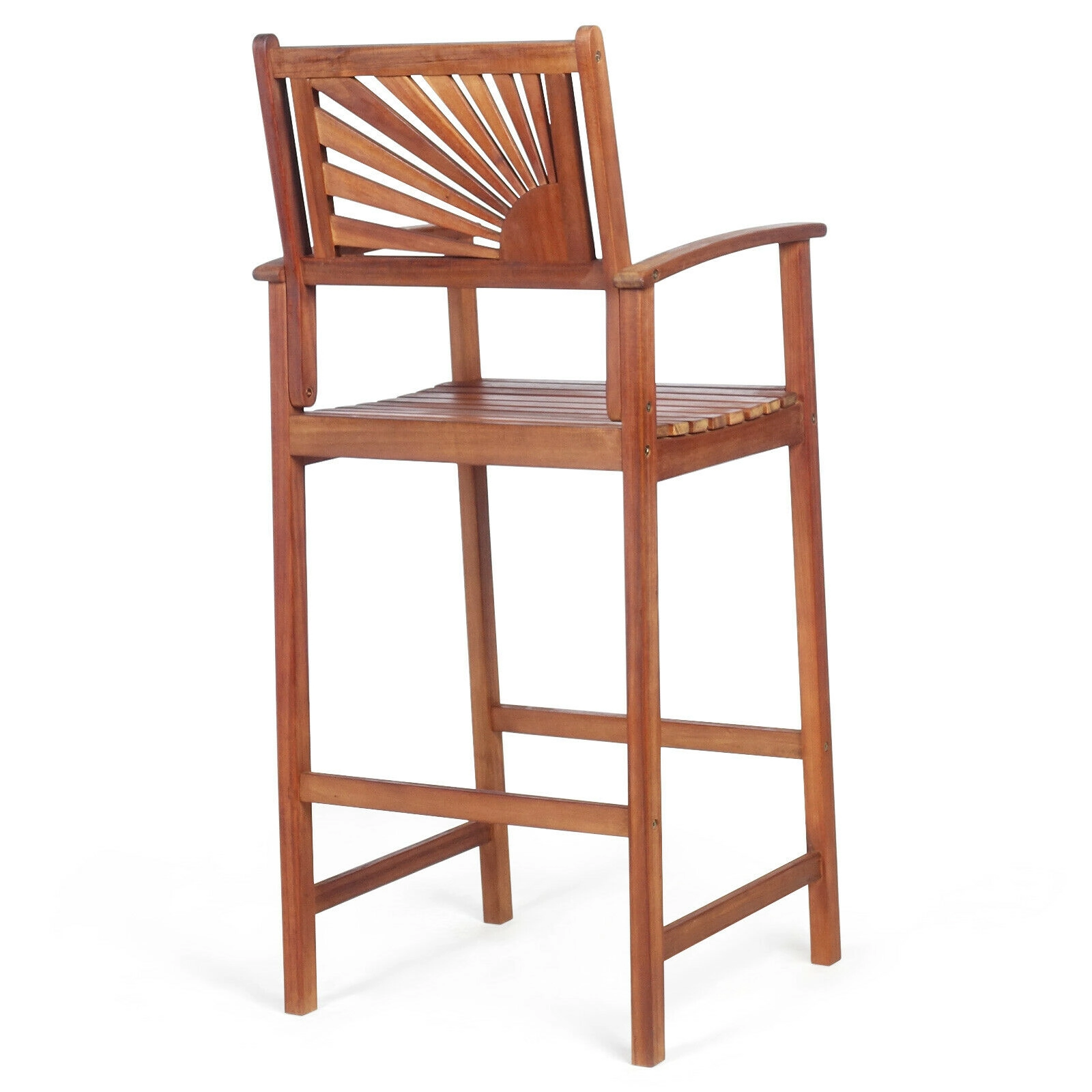 LJG 2 Pieces Outdoor Acacia Wood Bar Chairs with Sunflower Backrest and Armrests