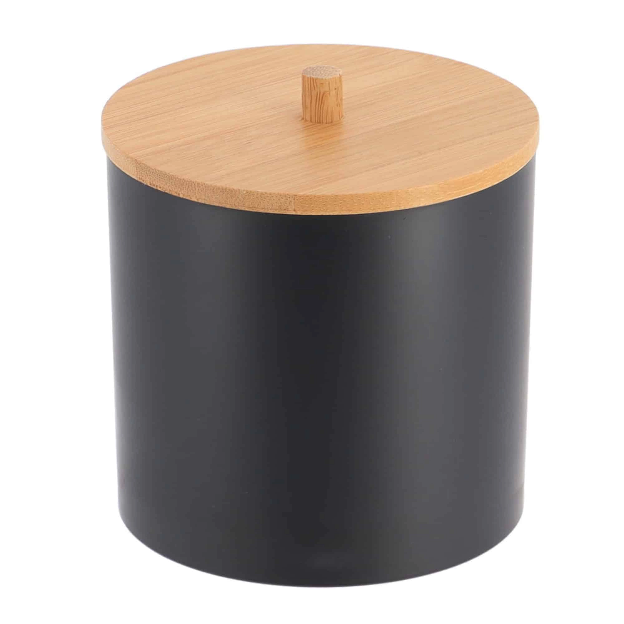 Evideco French Home Goods Padang Cotton Pad and Swab Holder with Bamboo Lid, Matte Polystyrene, Round