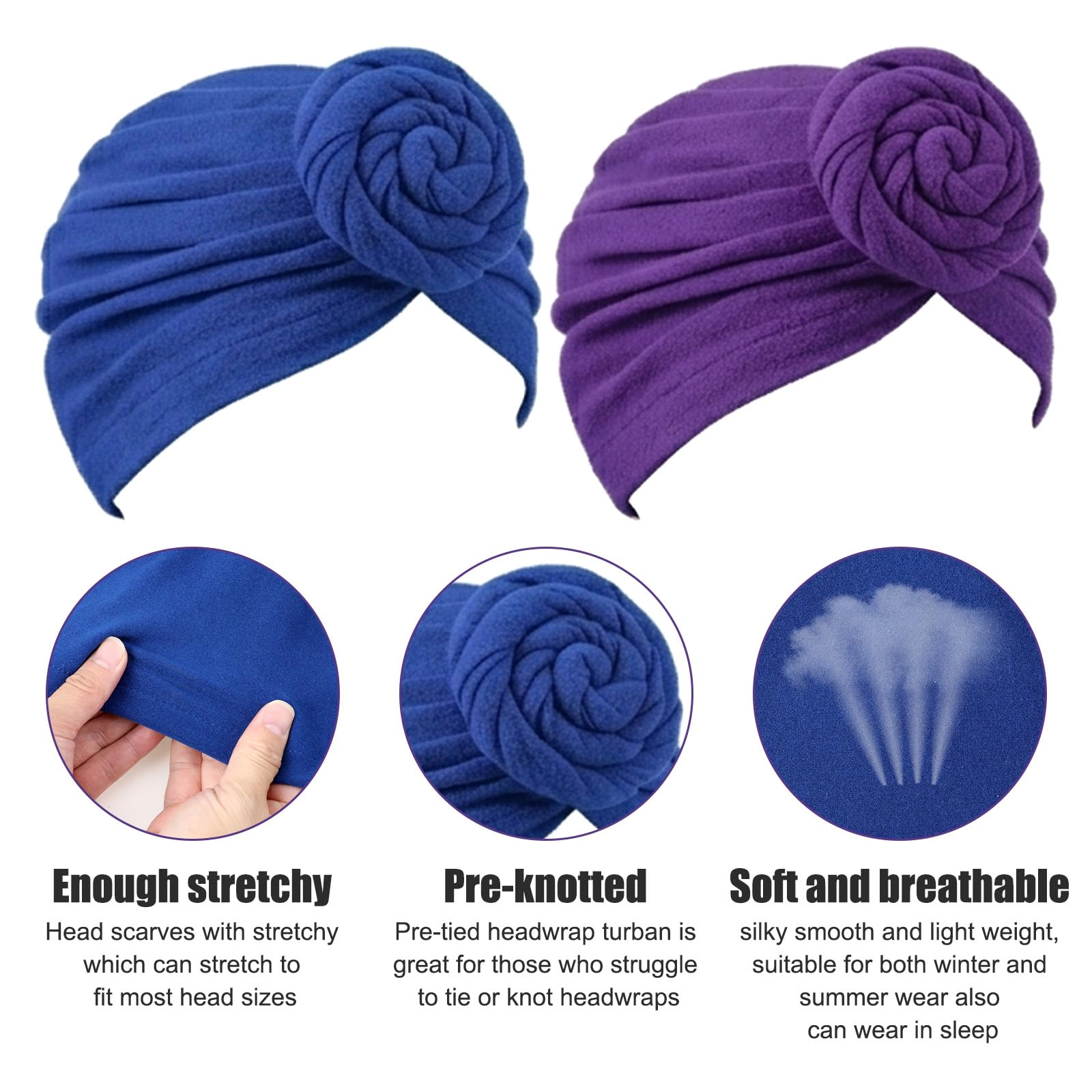 8 Women Turban Pre Tied Bonnet Hairwrap Flower Knot Beanie Cap Head Wraps Headband Hat  Stretch Turbans Caps