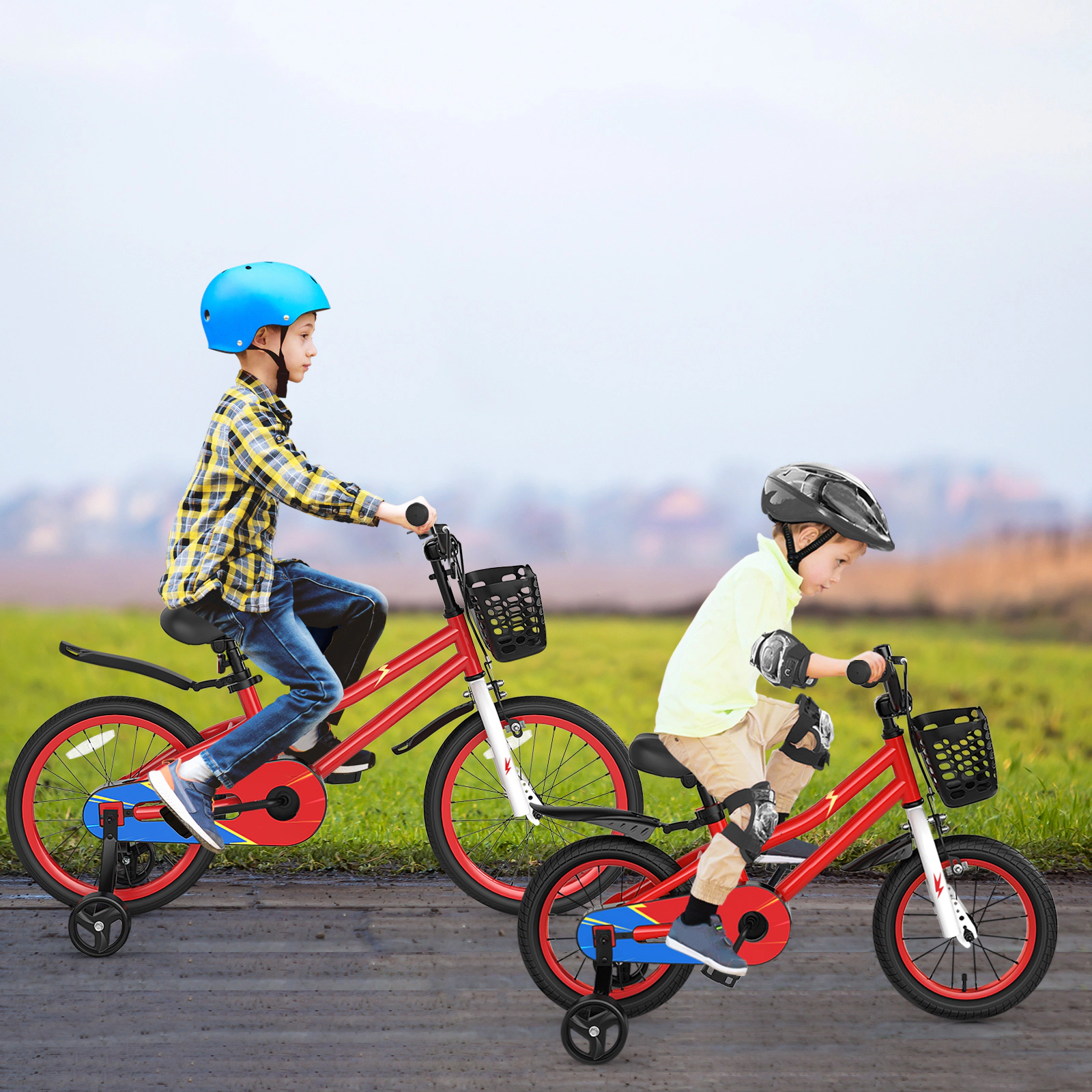 LJG 14 Inch Kids Bike Red with Pink Helmet Protective Set