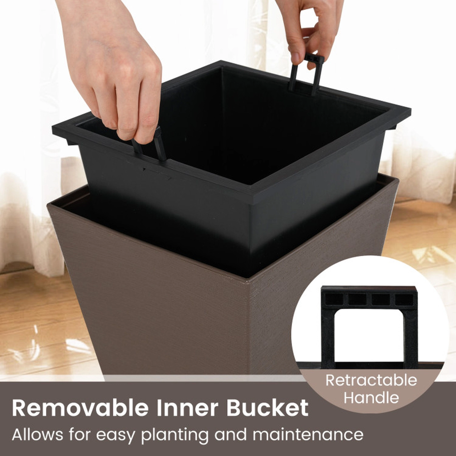 SUGIFT Set of 2 22.5-in Tall Self Watering Square Taper Planters with Removable Inner Bucket and Drain Hole