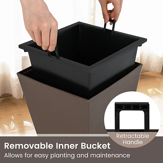SUGIFT Set of 2 Brown Square Tapered Planters with Removable Inner Bucket 10-in W 10-in D 14-in H