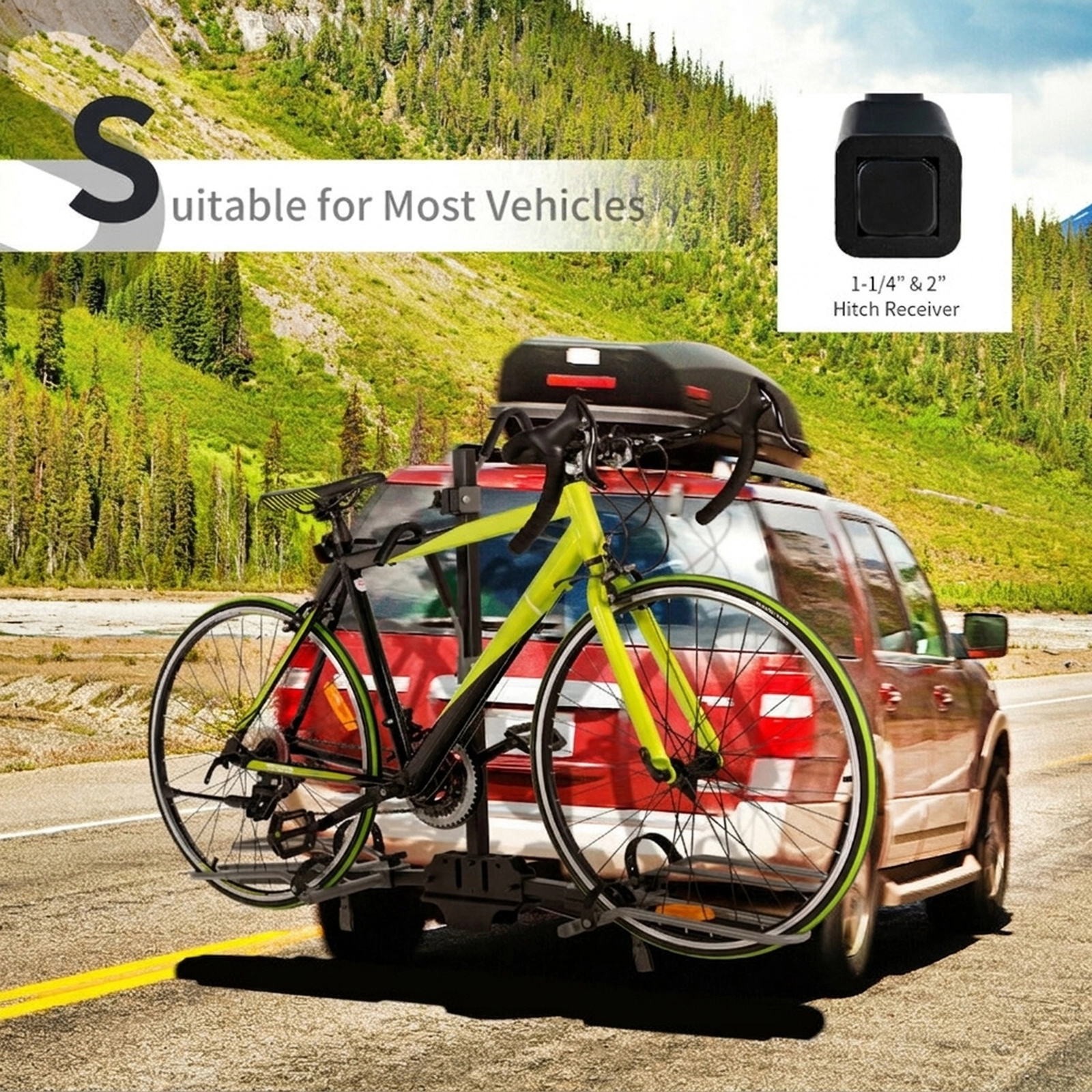 SUGIFT Platform Hitch-Mount Shelving Unit Style 2-Bike Rack 132-lb Capacity for 1-1/4 or 2 in Receiver Black/Gray