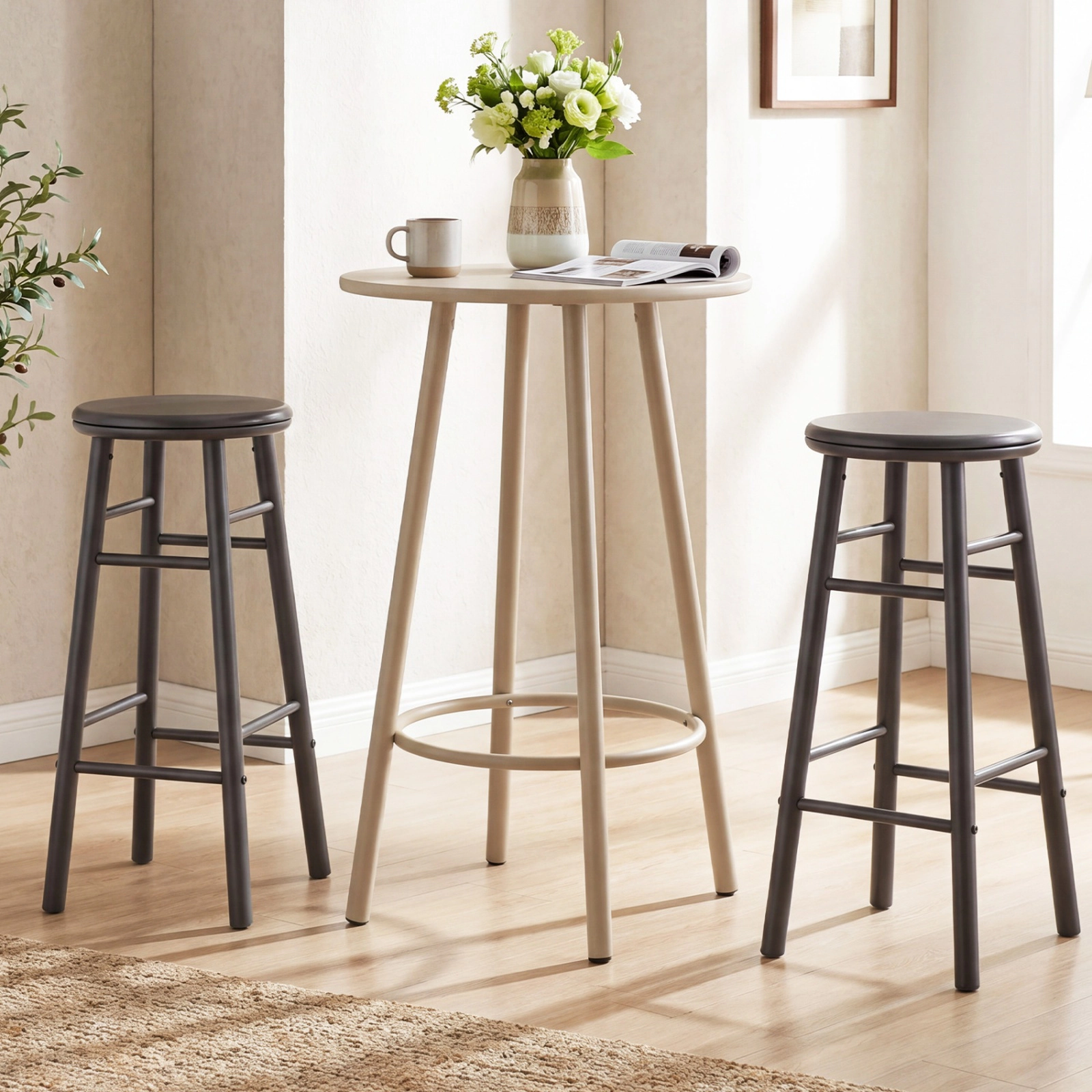 SUGIFT Swivel Bar Stools with 360° Swivel Seat Footrests and Crossbars 330-lb Capacity Natural Gray Walnut