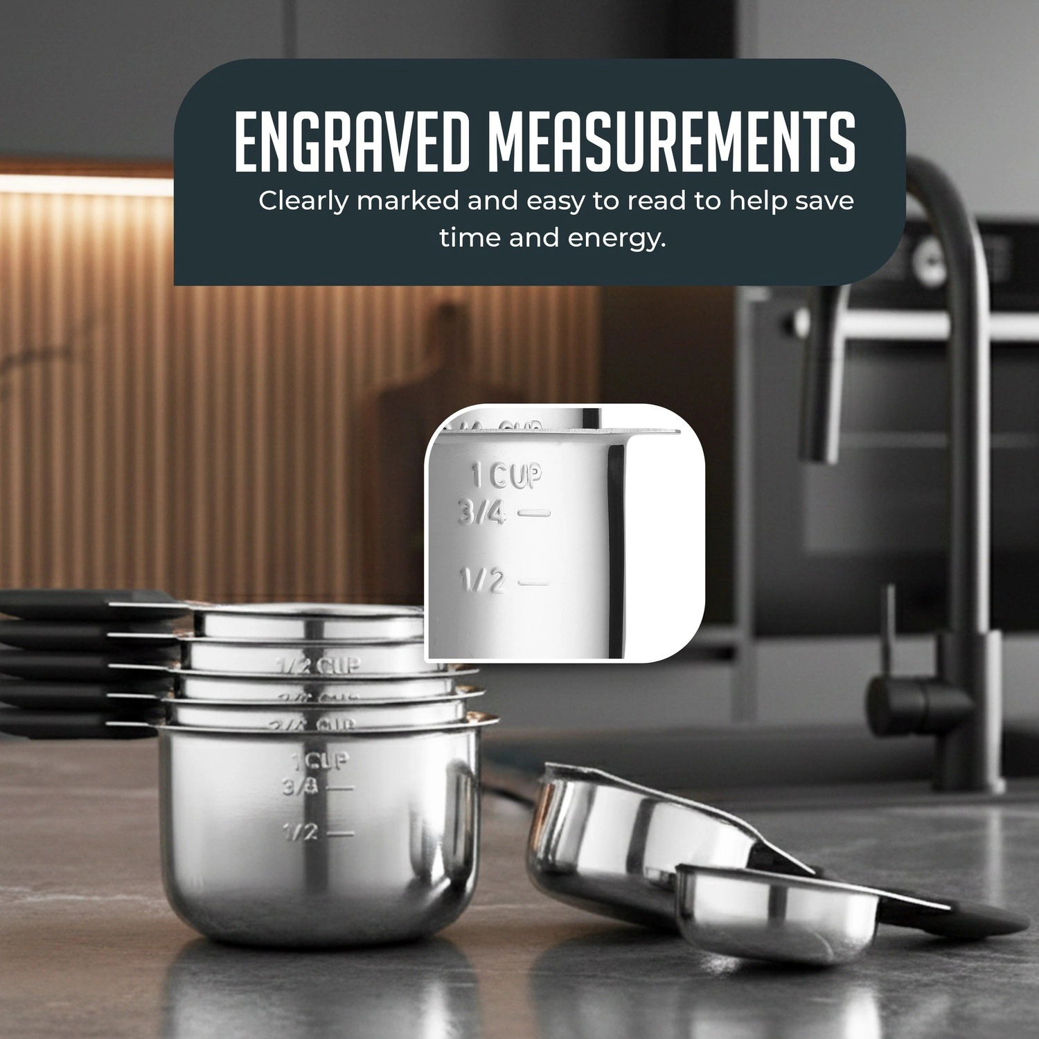 Luminuxe Magnetic Measuring Cups Set, 7Pc Heavy Duty Stainless Steel Nesting Measuring Cup Easy Read Engraved Markings