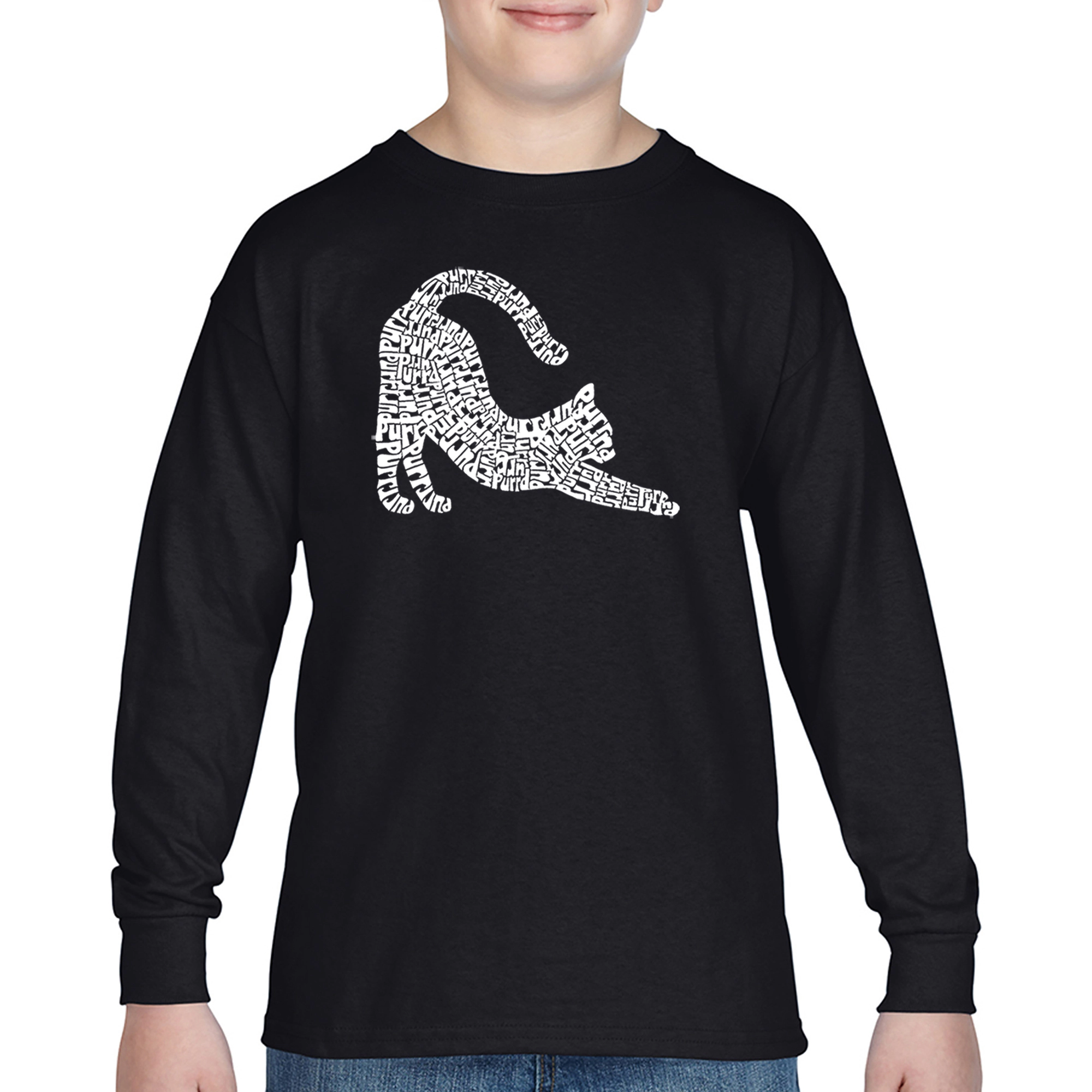 LA Pop Art Boys Long Sleeve T-Shirt - Stretching Cat