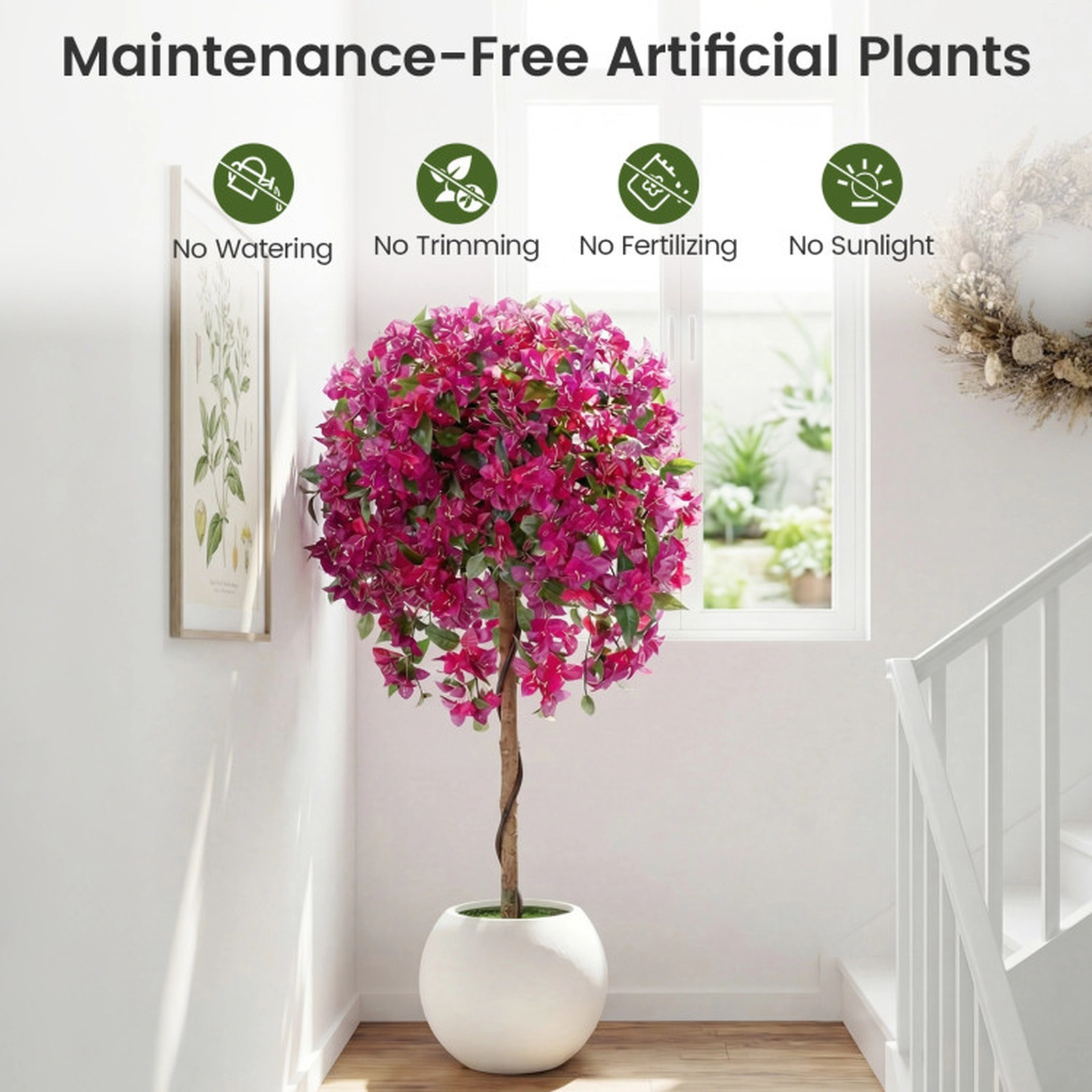 SUGIFT Set of 2 51-in Tall Artificial Azalea Trees with Pink Blooming Flowers and Cement-Weighted Pots