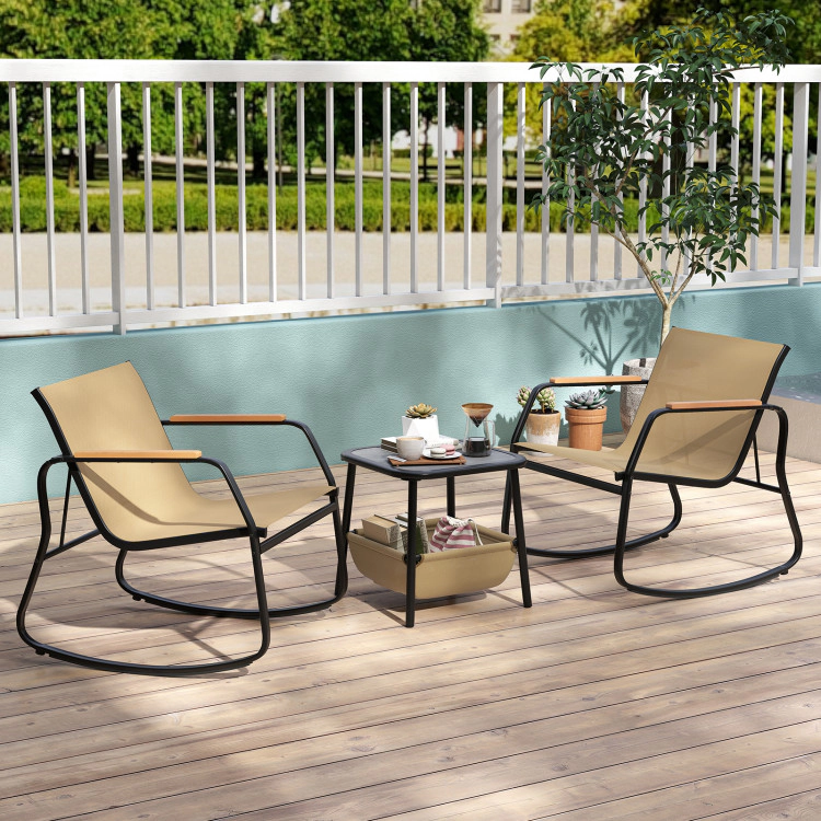 Hivvago 3 Piece Rocking Bistro Chairs And Side Table Set With Storage Bag
