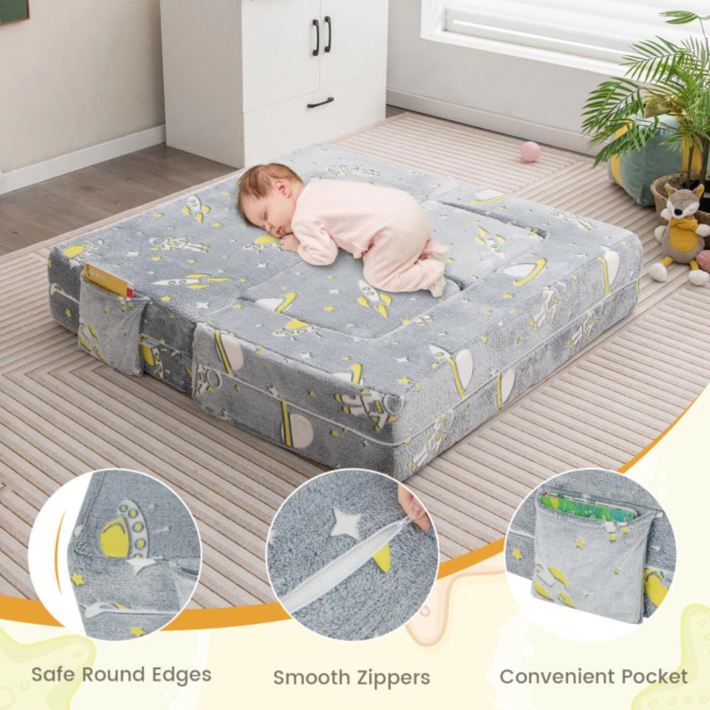 Hivvago Kids Play Sofa With Ottoman And Removable & Machine Washable Cover-Gray