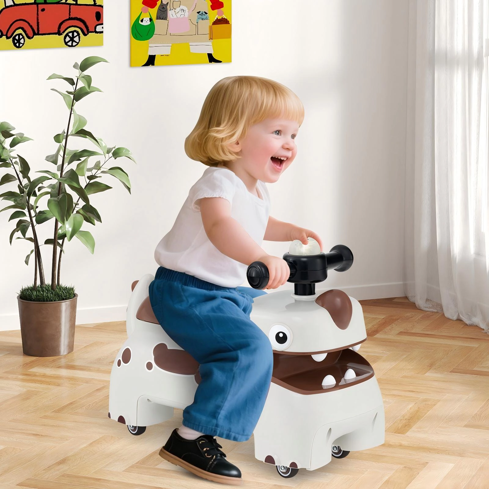 SUGIFT Toddler Ride On Walking Sliding Car with Lights and Music 55-lb Capacity Ages 18 Months And Up White