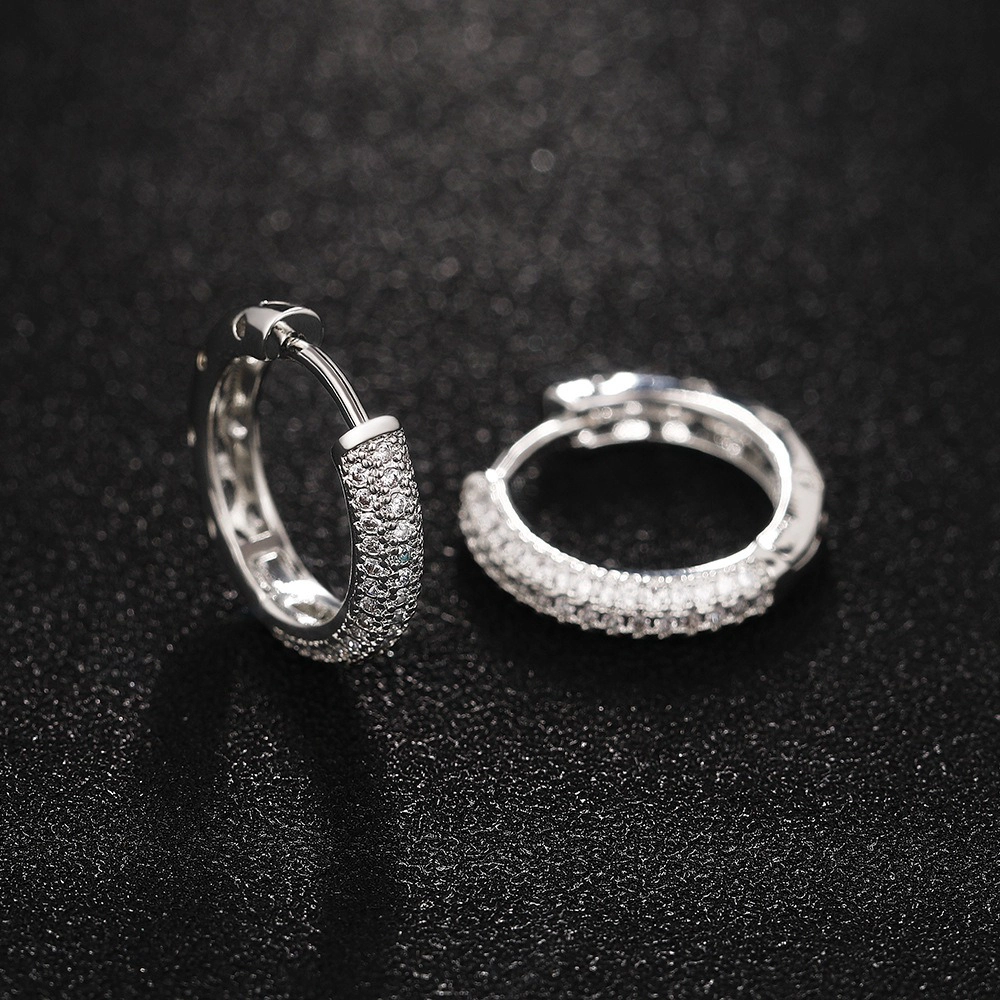 Lightweight White Gold Plated Tiny Round Cubic Zirconia Huggie Hoop Earrings