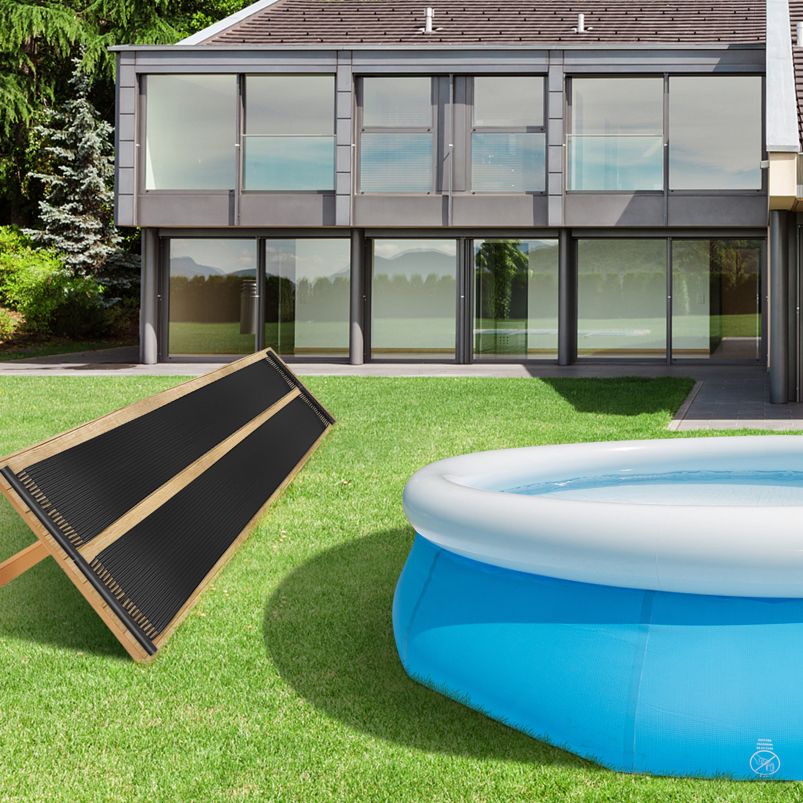 SUGIFT Black 2-Piece 20-ft Solar Pool Heater Panel Set with Elbow Connectors and End Caps 2.5-ft W