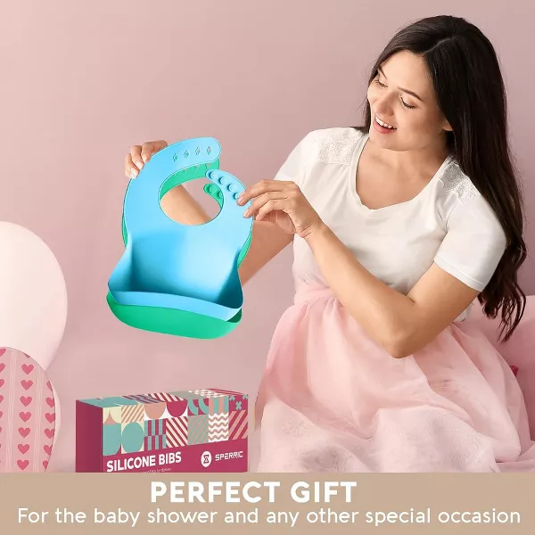 Sperric Silicone Baby Bibs - Soft Bib with Food Catcher, Waterproof Material, Adjustable Fit for & Toddler