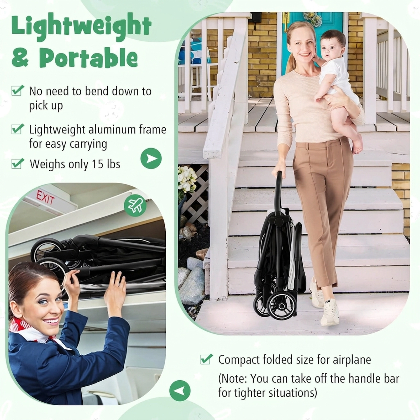 SUGIFT One-Hand Folding Lightweight Baby Stroller with Aluminum Frame 33-lb Seat Capacity Ages 6-36 Months Gray