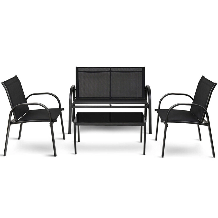 Hivvago 4 Pieces Patio Furniture Set With Glass Top Coffee Table