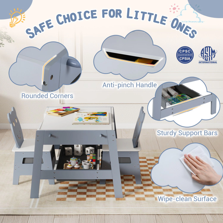 Hivvago Toddler Table And 2 Chairs 5-In-1 Cute Art Desk Set With Reversible Chalkboard Whiteboard