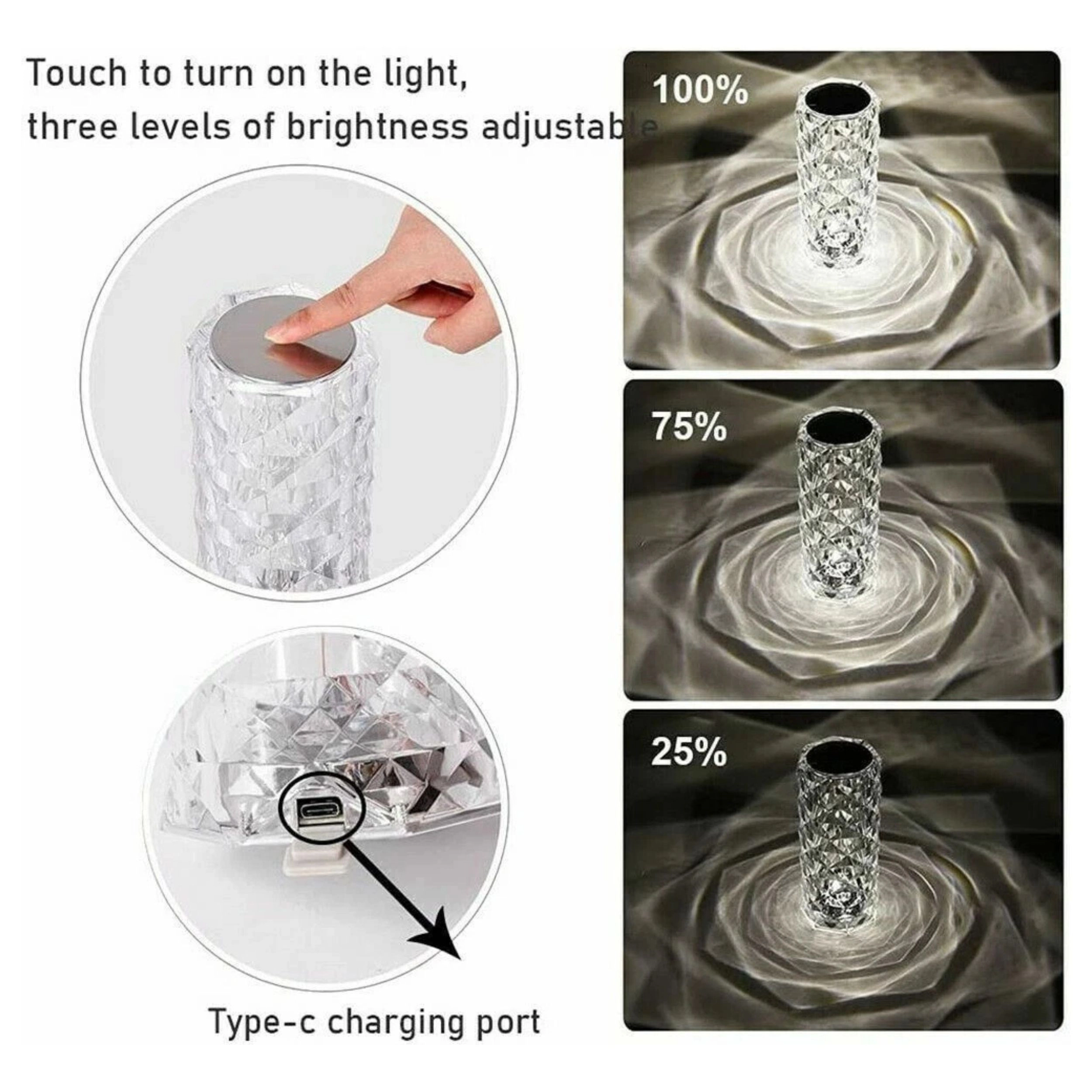 Home Collection LED Crystal Diamond Table Lamp 16 Color Touch Night Light