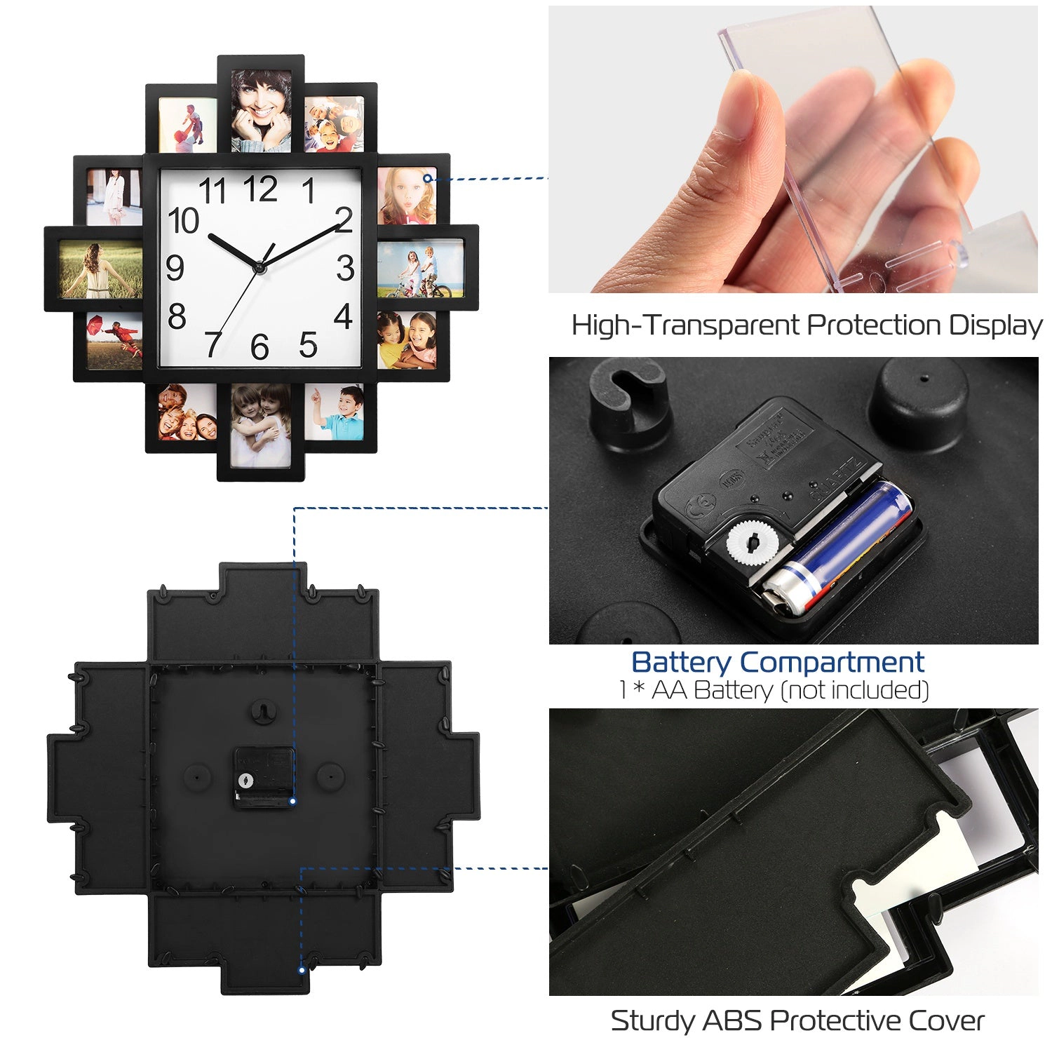 GBruno 12-Picture Photo Frame Wall Clock