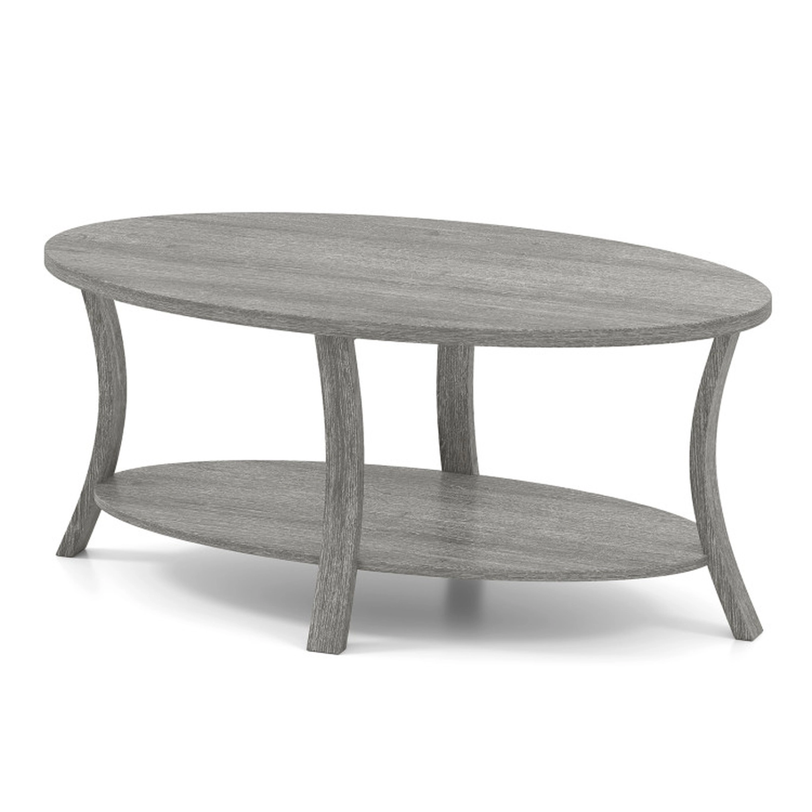 SUGIFT 44-in Oval 2-Tier 200-lb Capacity Gray Rubber Wood Coffee Table with Open Storage Shelf and Splayed Legs