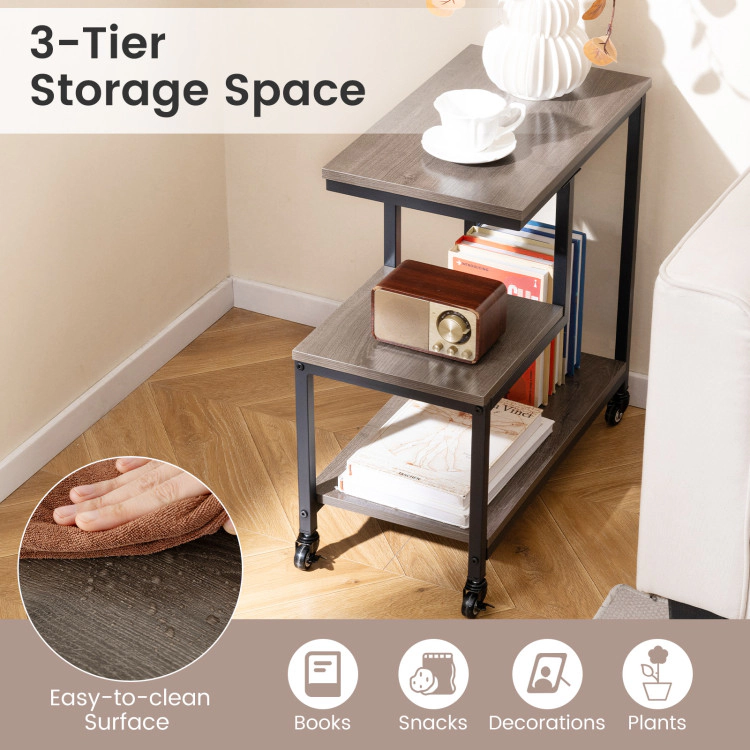 Hivvago Three-Tier G-Frame Rolling Side Table with Open Storage Shelves
