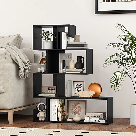 SlickBlue Modern S Shaped Bookcase with Storage Shelves