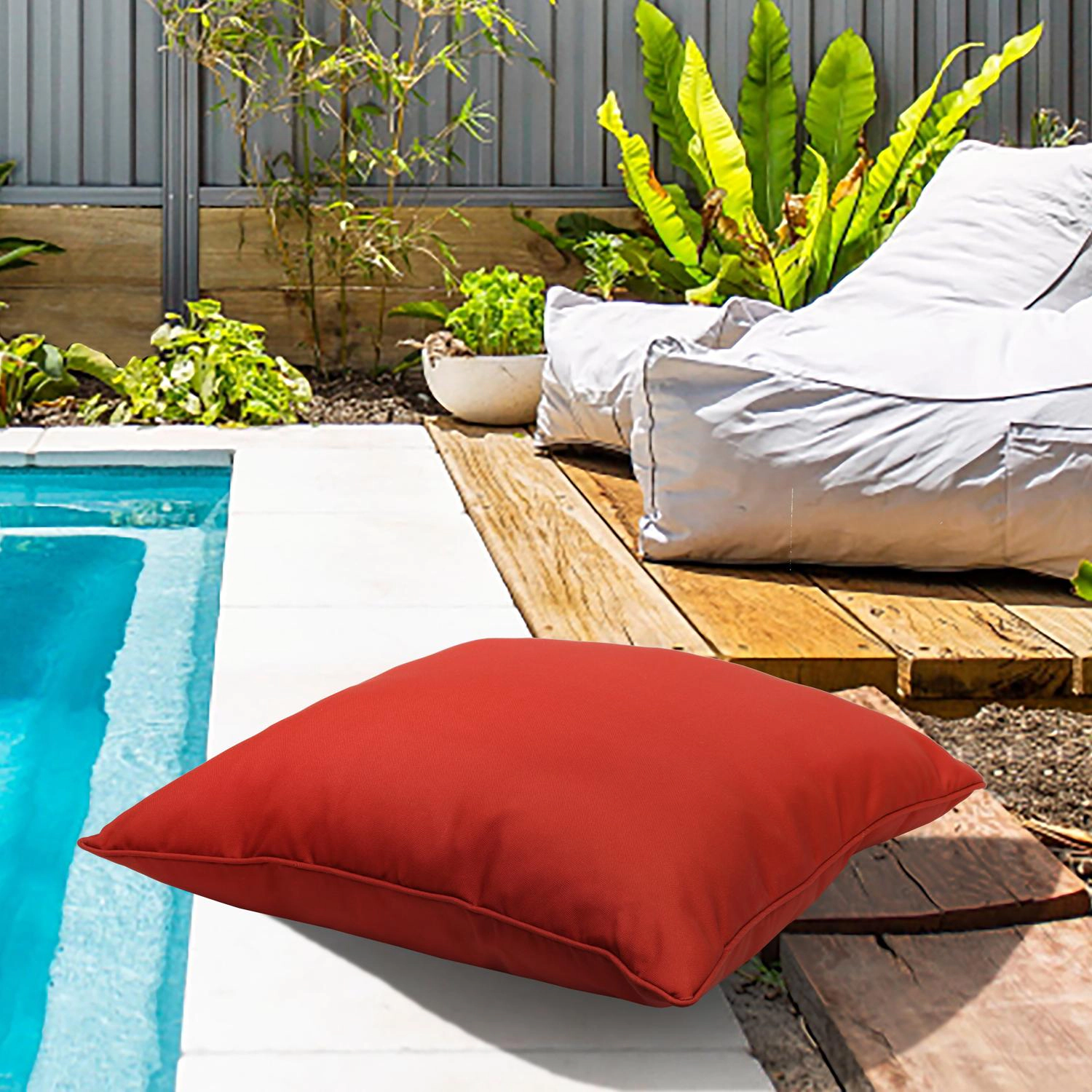 Outdoor Decor by Commonwealth Solid Olefin Textured Large Outdoor Pillow Cover 24 x 24 Red (Cover Only)