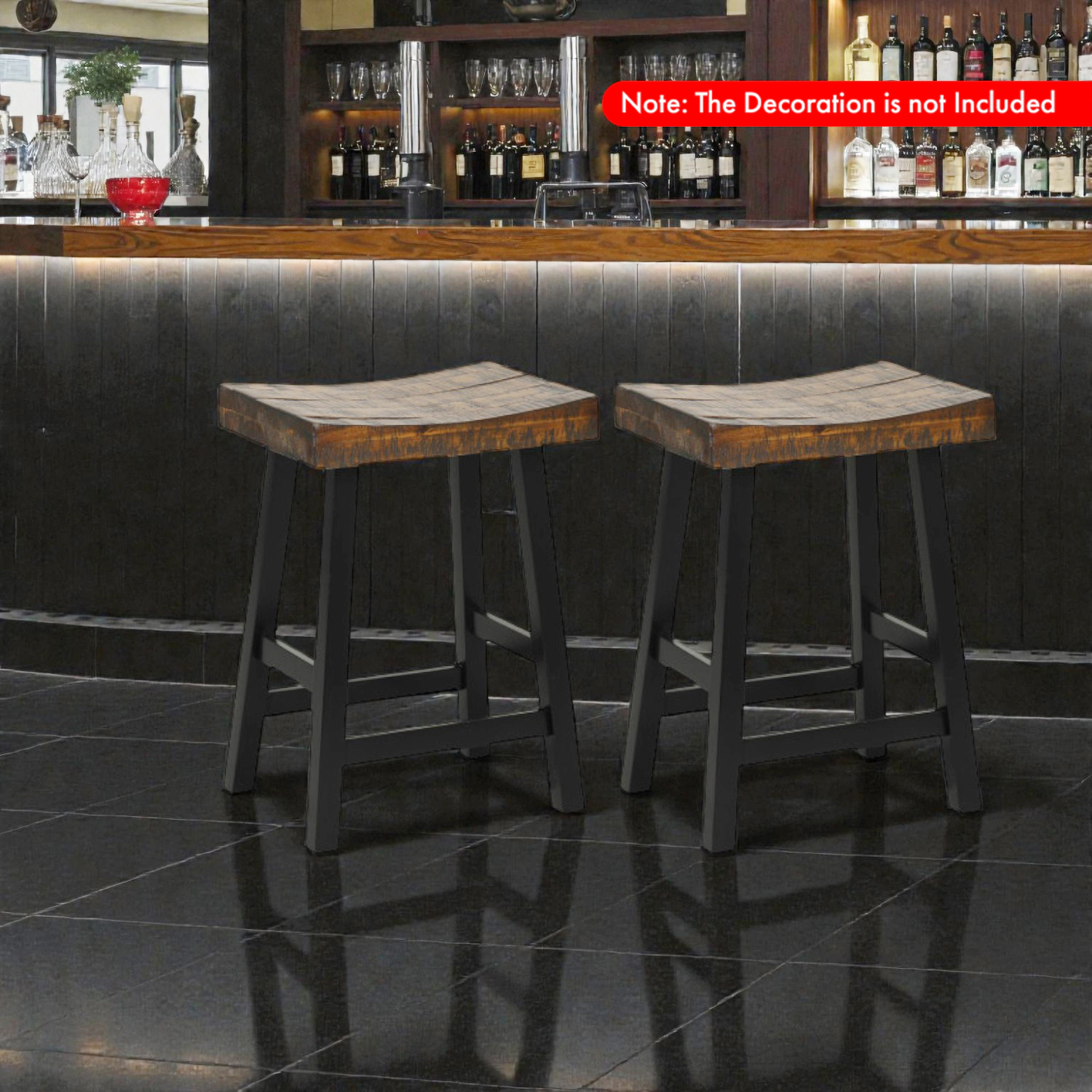 Hivvago Solid Wood Saddle-Style Bar Stool with Curved Seat and Supportive Footrest