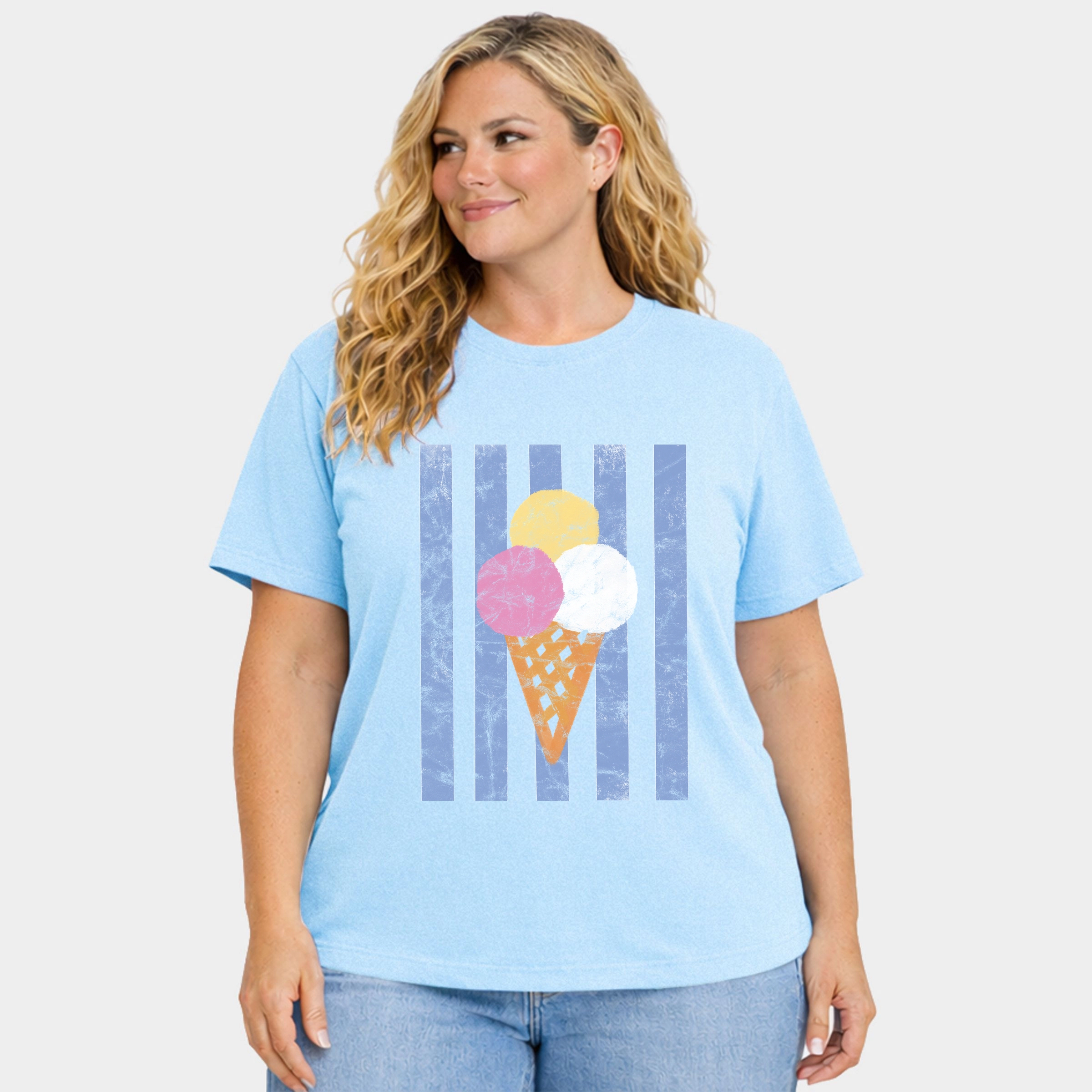 Simply Sage Market - Women's Plus Garment Dyed Tee Ice Cream Cone Stripes