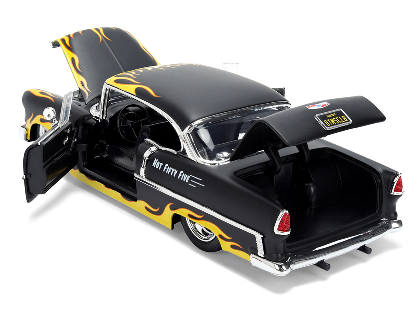 Jada 1955 Chevrolet Bel Air "BTM Social Club" Matt Black with Flames "Bigtime Muscle" Series 1/24 Diecast