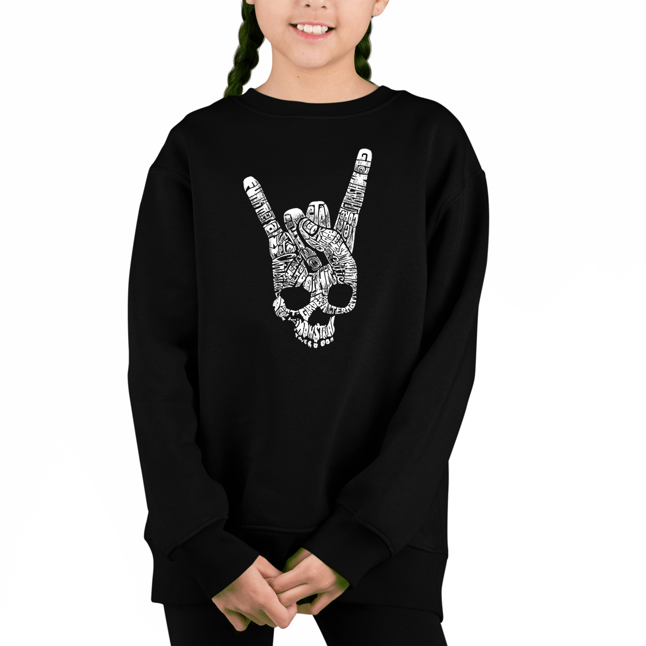 LA Pop Art Girl's Word Sweatshirt - Heavy Metal Genres
