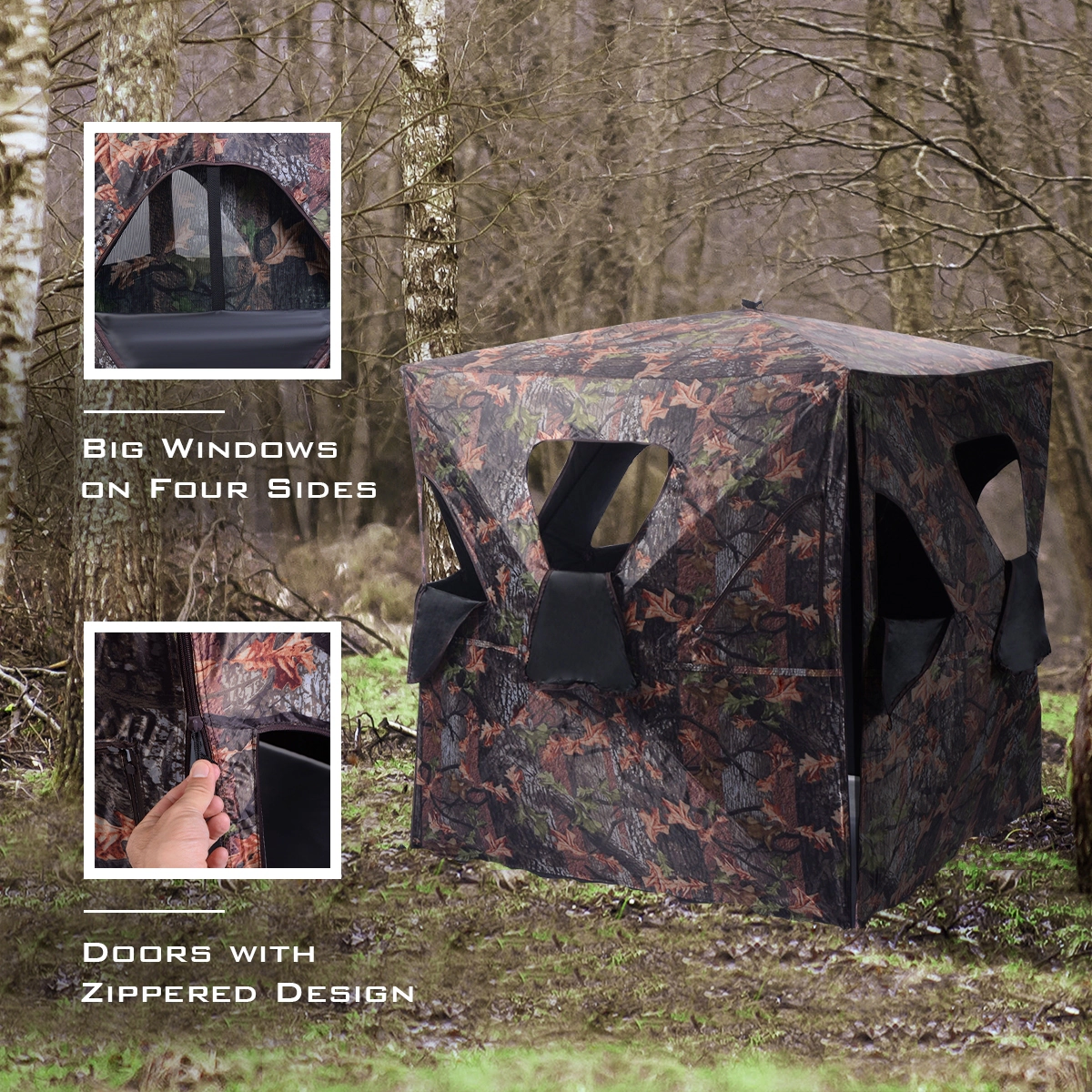 SUGIFT Portable Pop Up Ground Hunting Blind Tent with Full View Windows 65-in Tall Fiberglass Frame 12-lb Camo