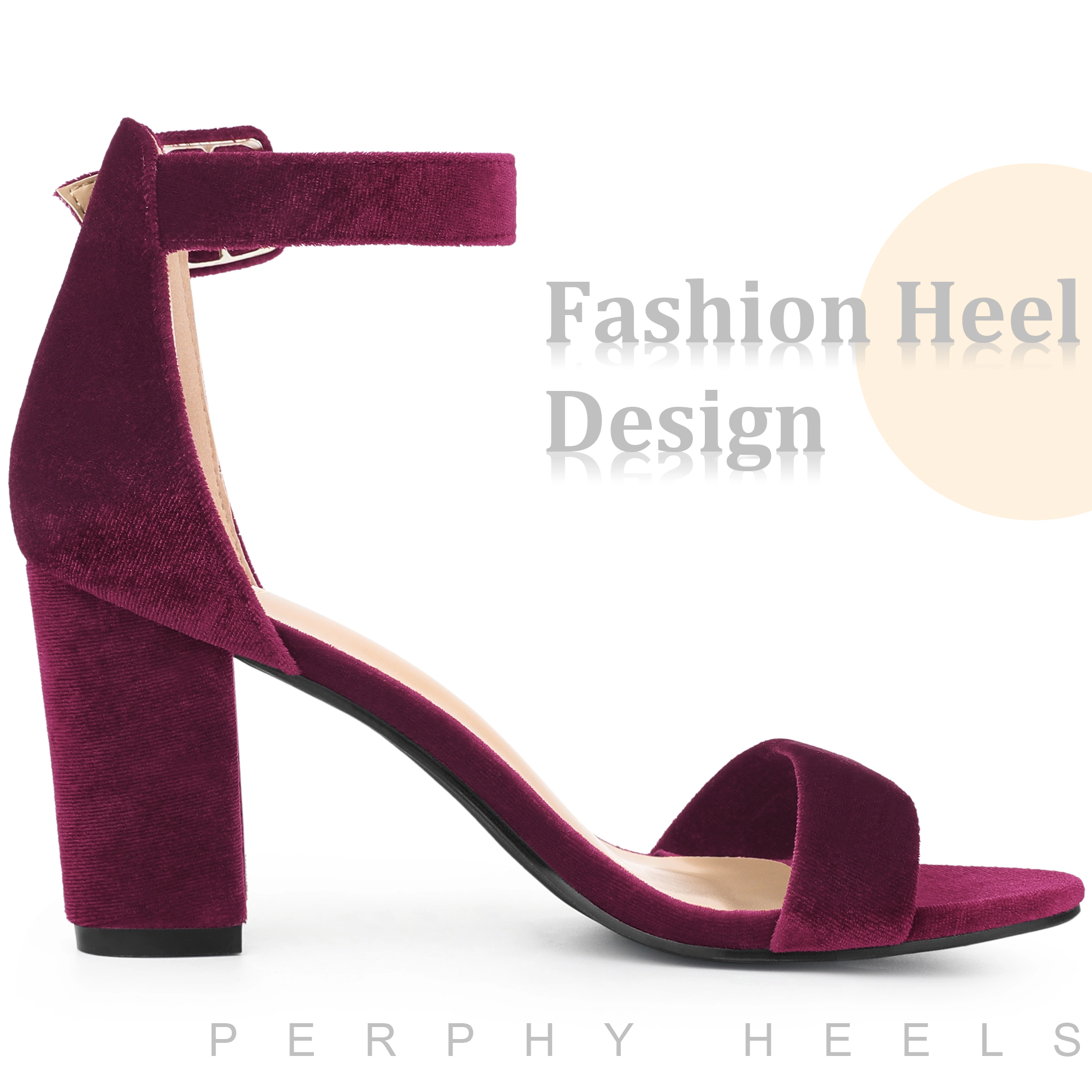 BLISSFUL STEP Women's Chunky Heel Velvet Open Toe Sandals