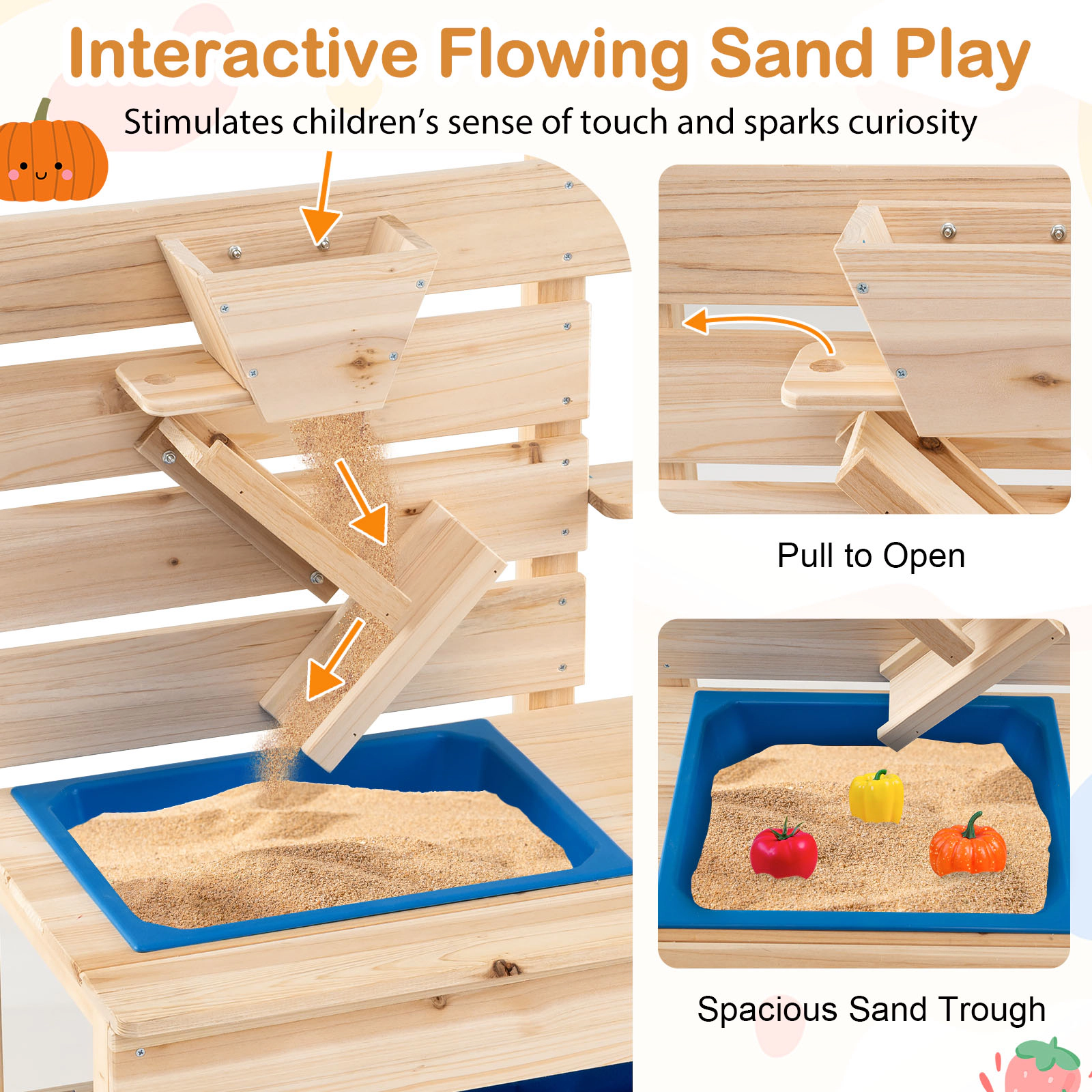 Outdoor Play Kitchen Detachable Sandbox Removable Sink Sand Funnel 31-in Fir Wood Mud Kitchen Ages 3-8 Natural