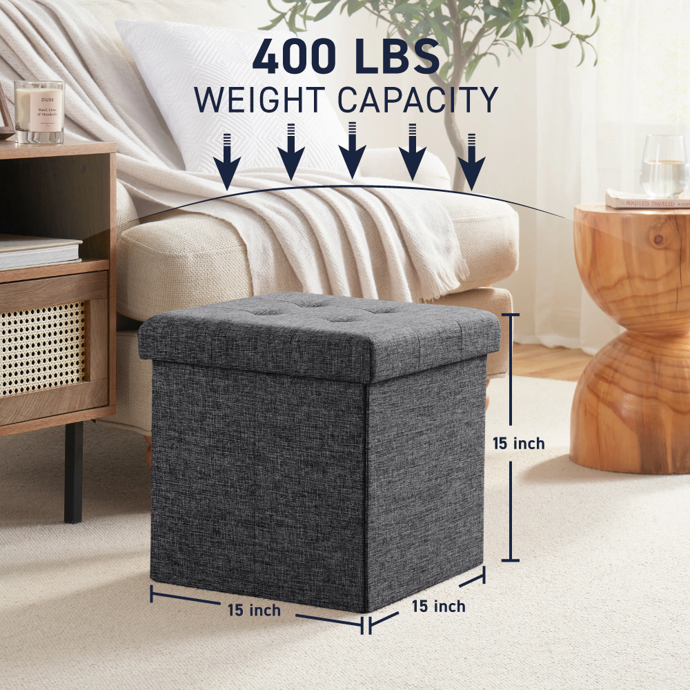 Ornavo Home 15" Collapsible Square Cube Storage Ottoman, Perfect for Dorms, Livingroom and Bedroom