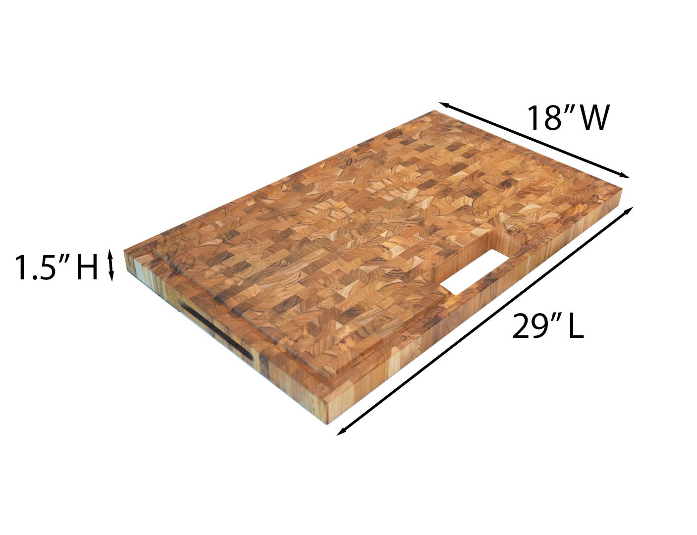 EcoDecors Teak End Grain Cutting Board 29" x 18" - Juice Groove, Handles, Waste Chute