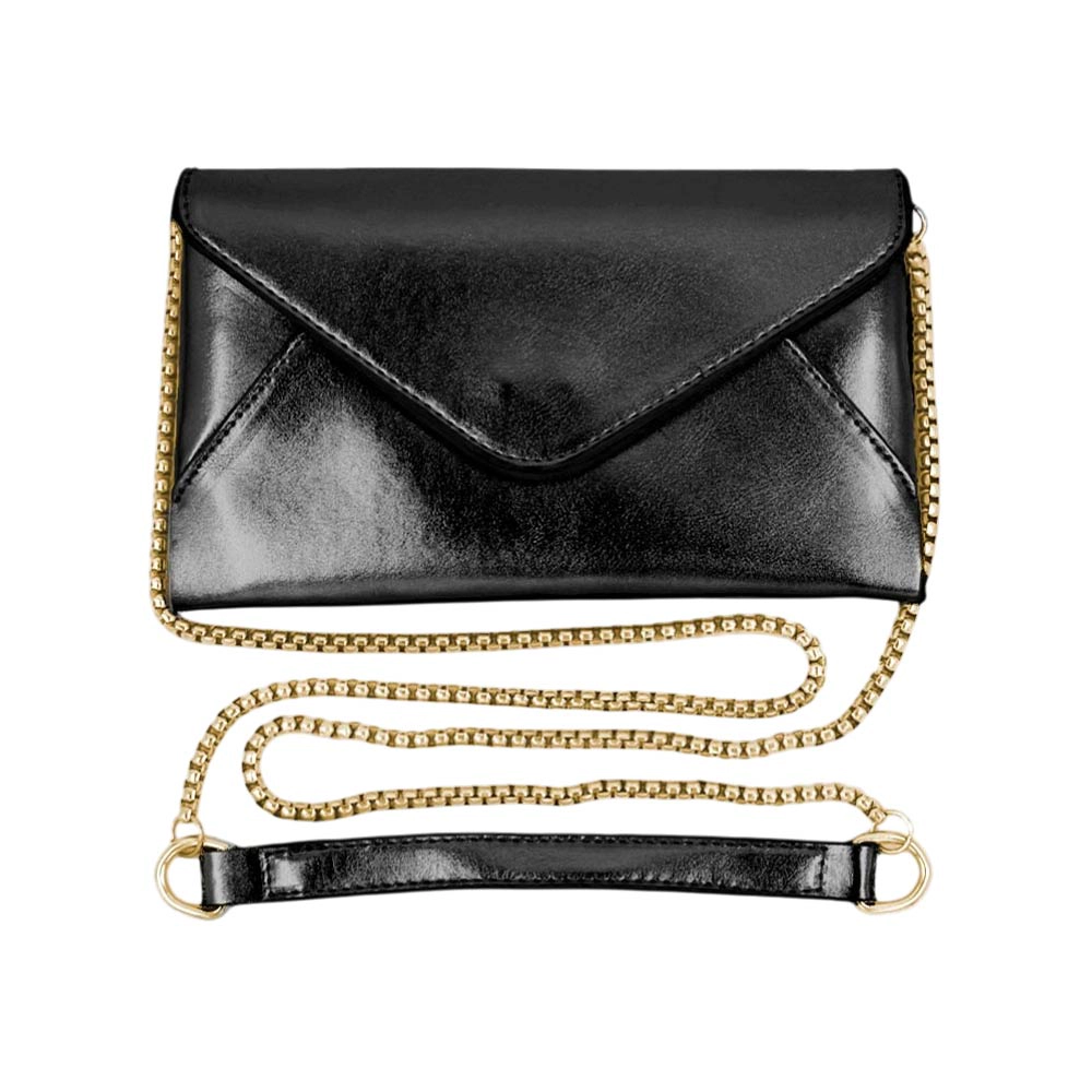 FASHNZFAB Faux Leather Metallic Envelope Clutch Crossbody Bag