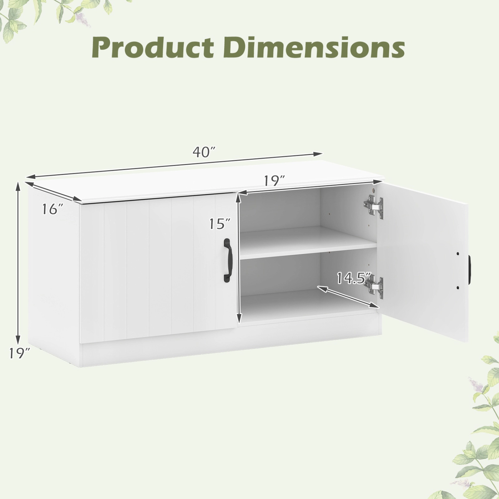SUGIFT 2-Door Shoe Bench Shoe Storage Cabinet with Adjustable Shelves 300-lb Top Capacity 44-lb Shelf Capacity White