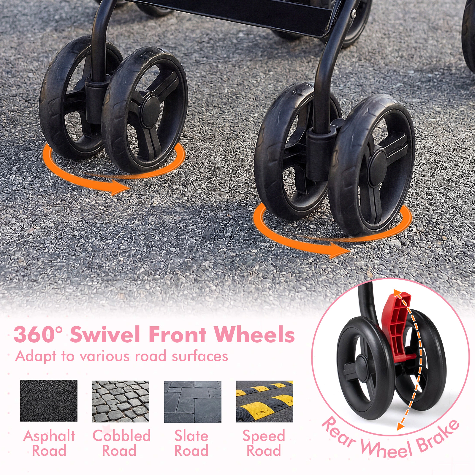 SUGIFT Foldable Twin Umbrella Double Stroller 35-lb Capacity Per Seat Ages 7-36 Months Black/Pink