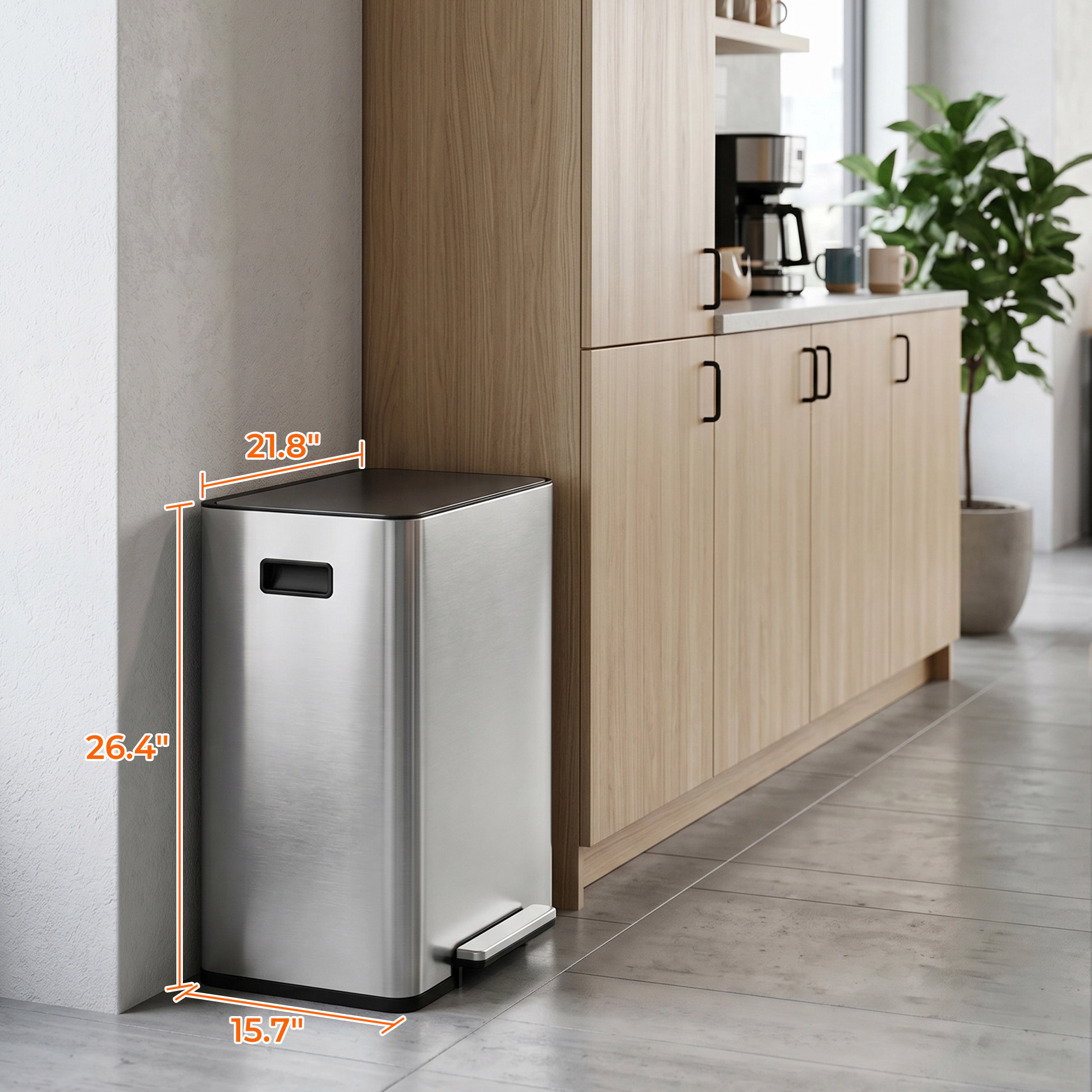 Innovaze Rectangular Stainless Steel Recycle Step-on Trash Can with Dual 30 liter + 30 liter Compartments