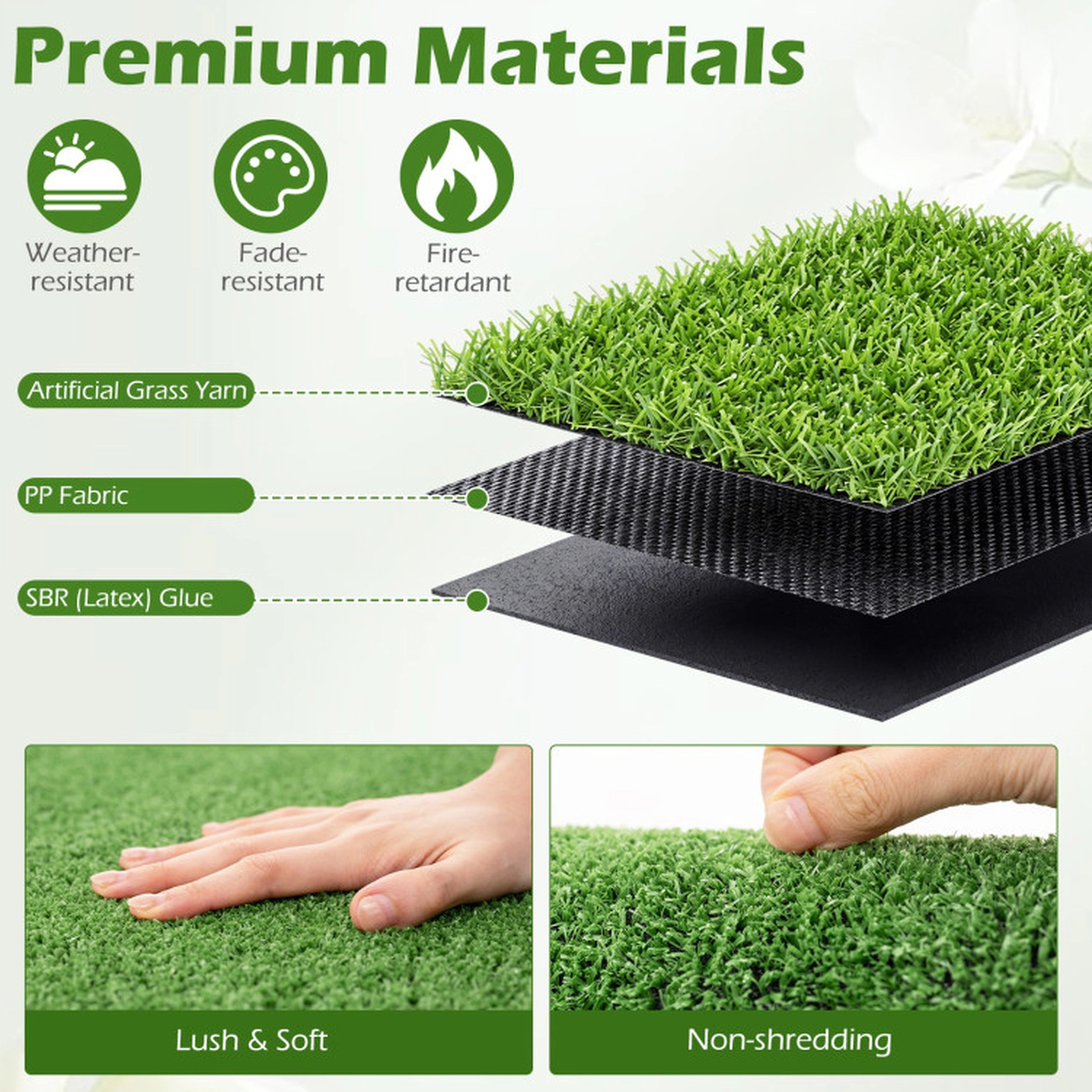 SUGIFT Low 0.3-in Pile Artificial Turf Rug 8 x 5ft Green