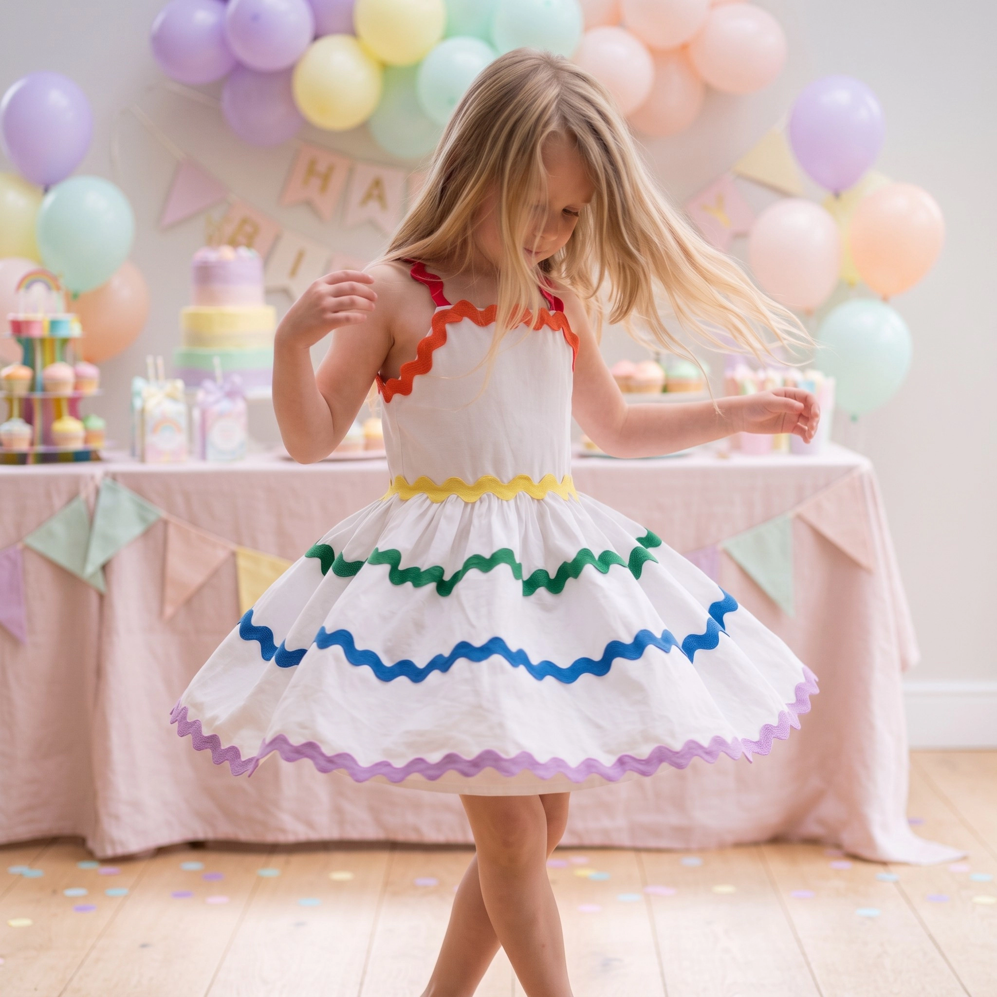 2Bunnies Girls 4T-8Y Rainbow Ric Rac Smocked Back Sundress