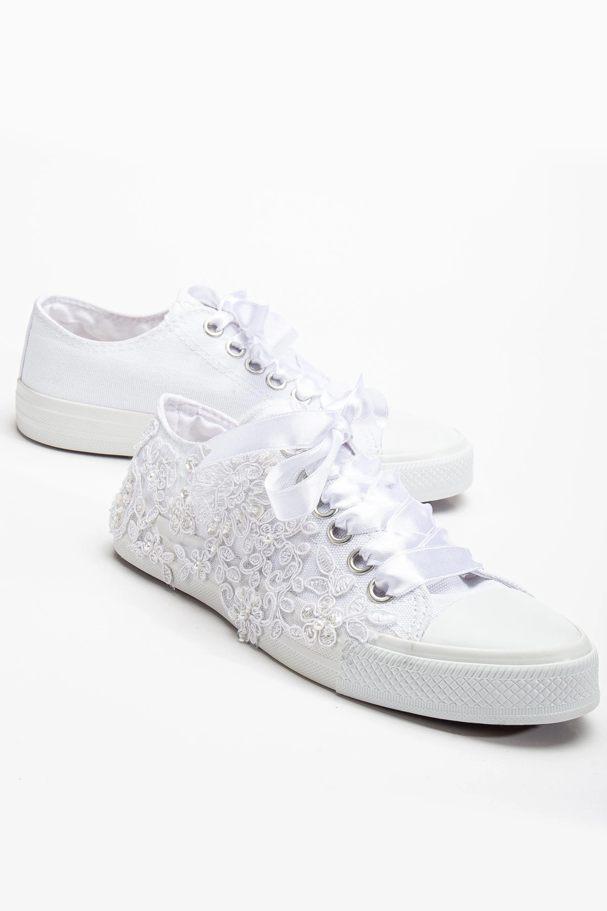 Forever & Always Womens Shelby Lace White Bridal Sneakers
