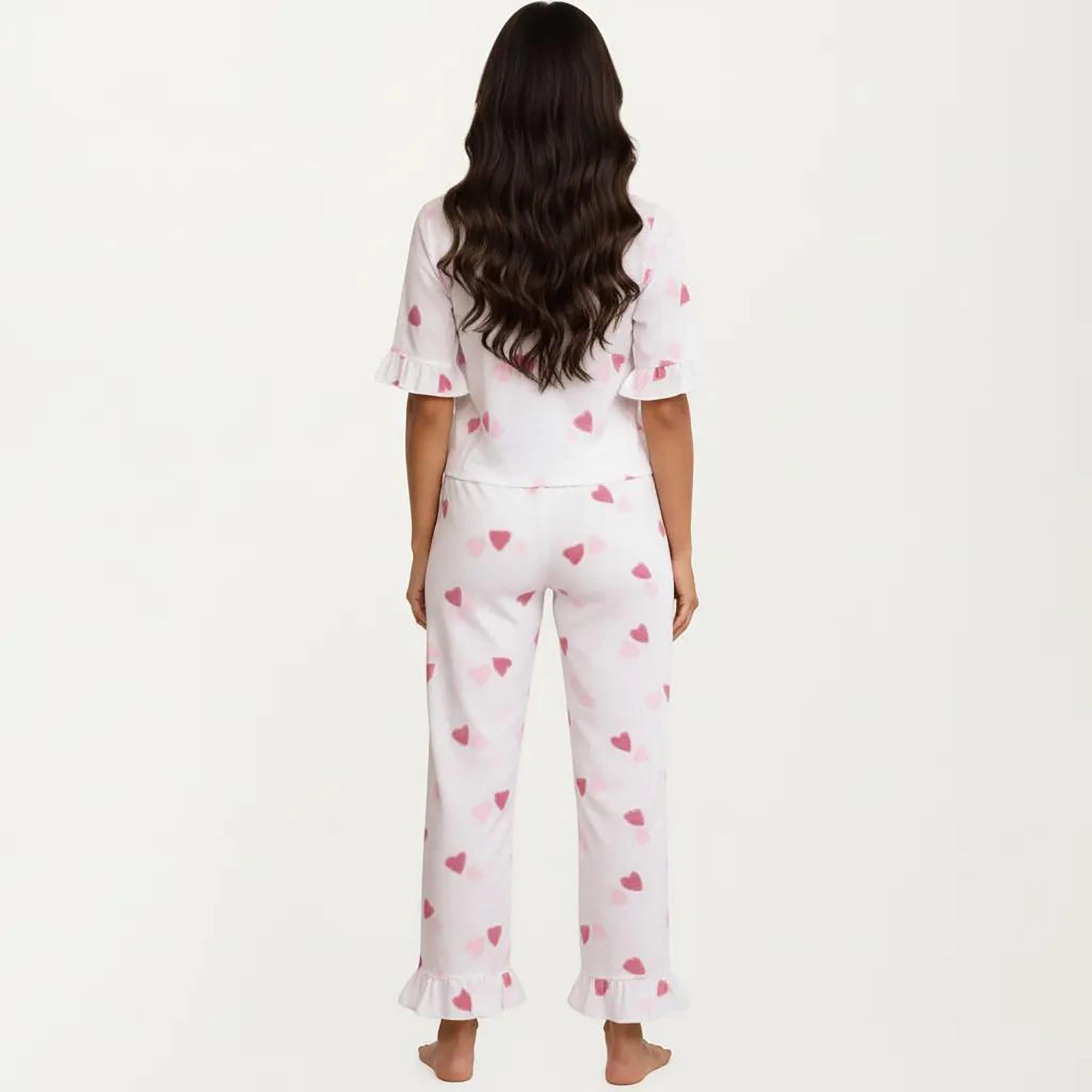 Anna-Kaci Women's 2-Piece V Neck Tie Front Pajama Top with Ruffle Sleeve Detail and Relaxed Fit Pants