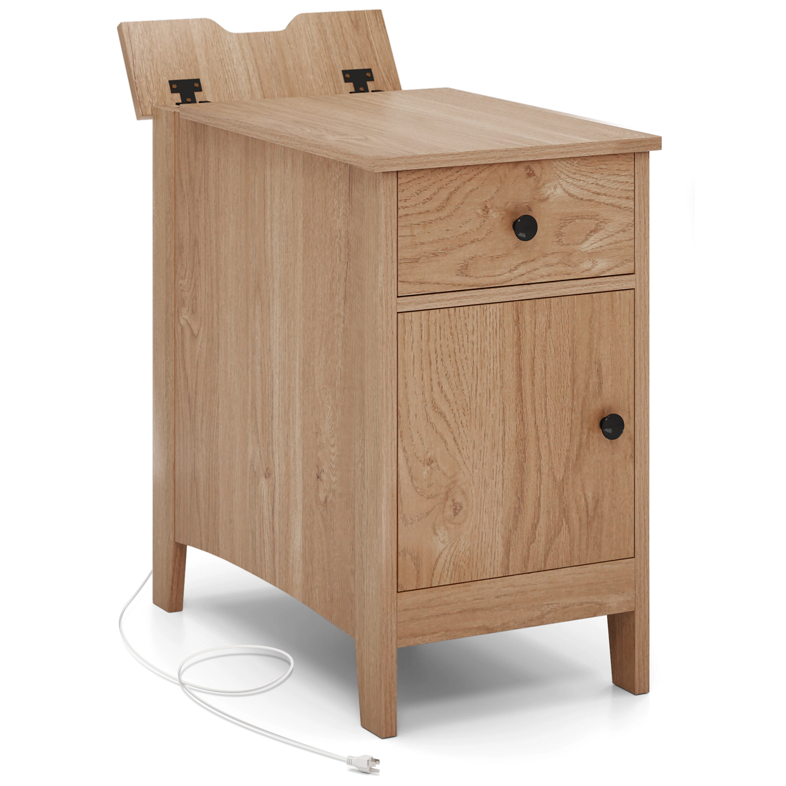 LJG Flip Top End Table with Charging Station USB Ports Outlets and Drawer