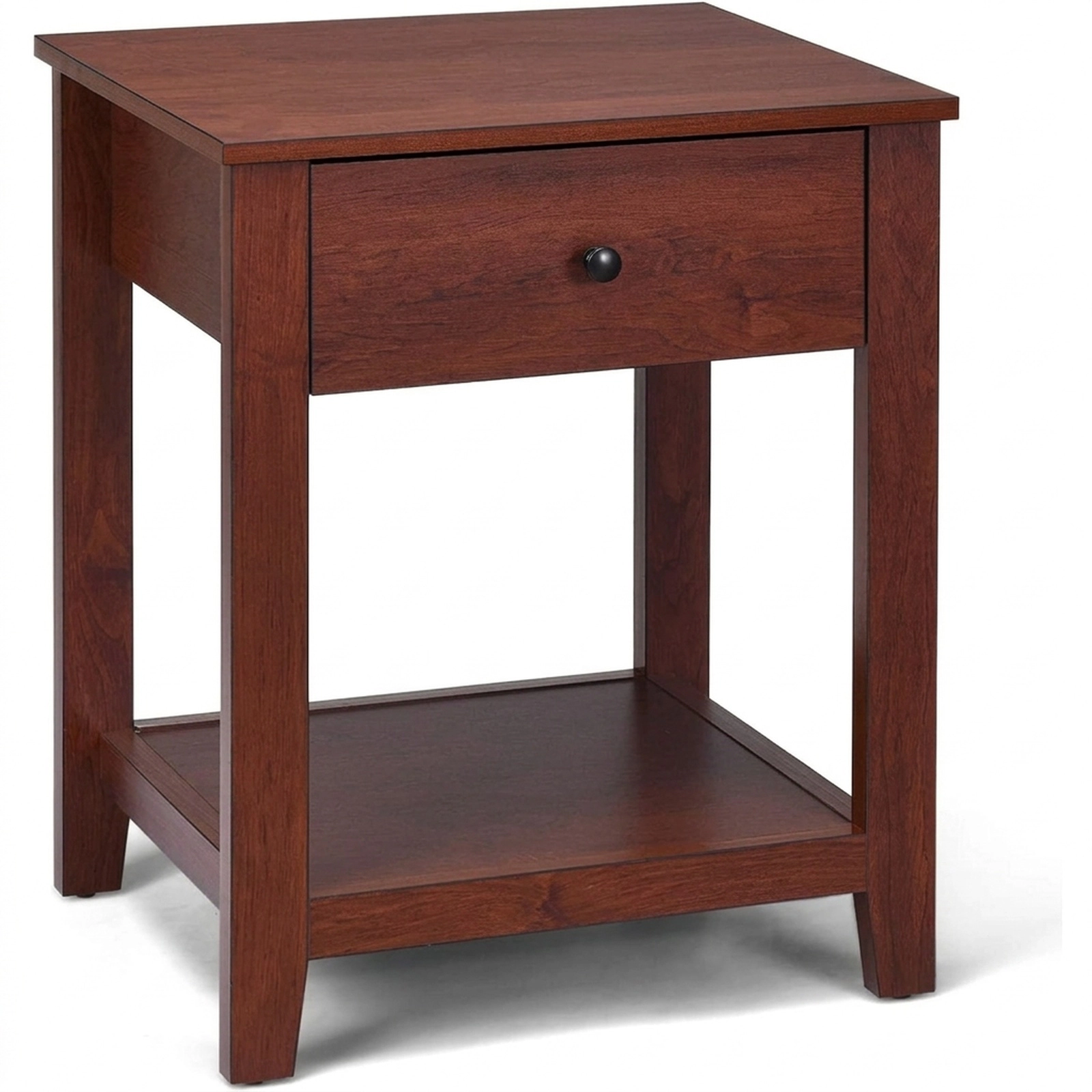 SUGIFT Night Stand End Side Table with Drawer and Storage Shelf 110-lb Tabletop Capacity Brown