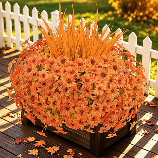 PUPWE 20 Artificial Fall Flowers Plants For Outdoors  Uv Resistant