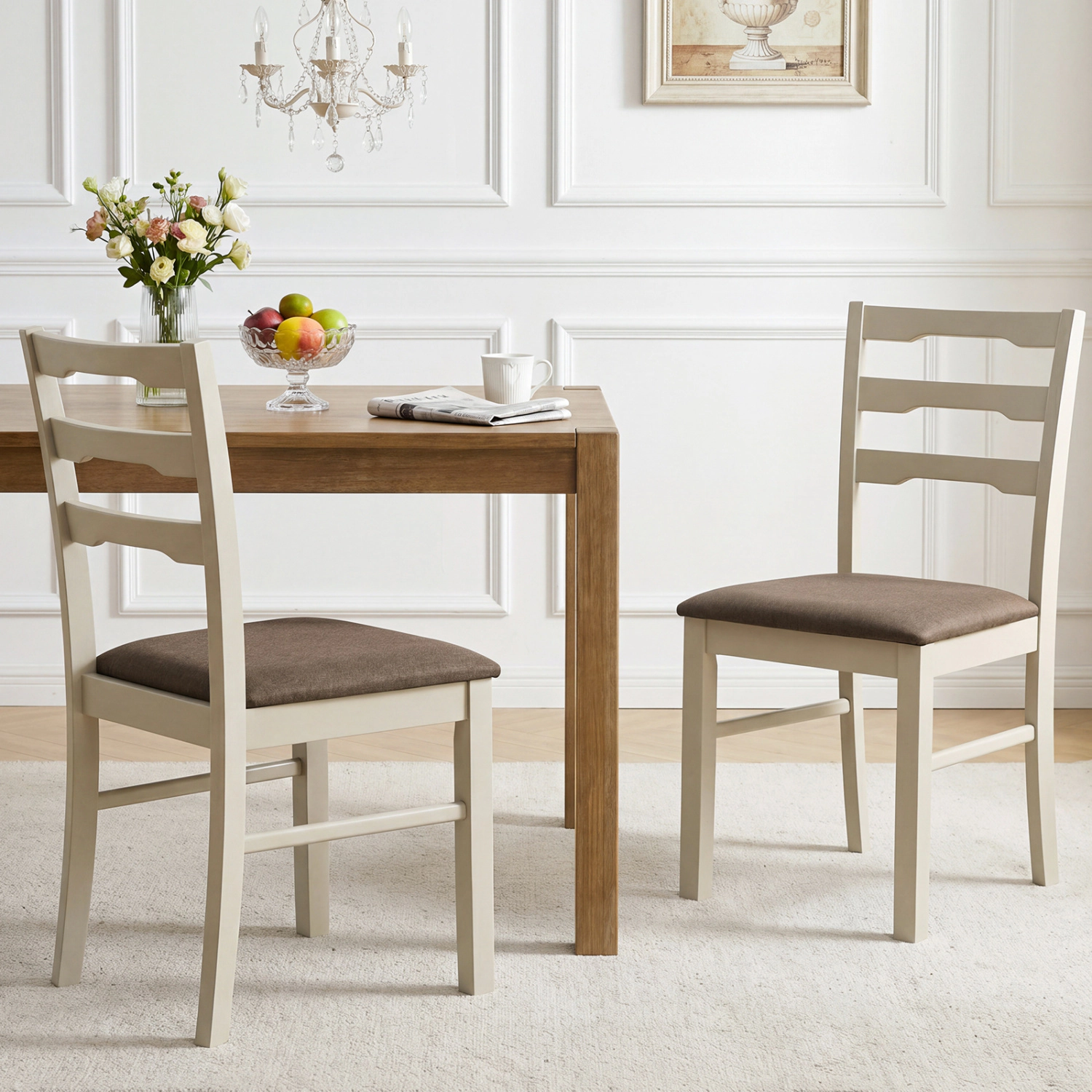 LJG Set of Linen Style Upholstered Dining Chairs with Wood Frames