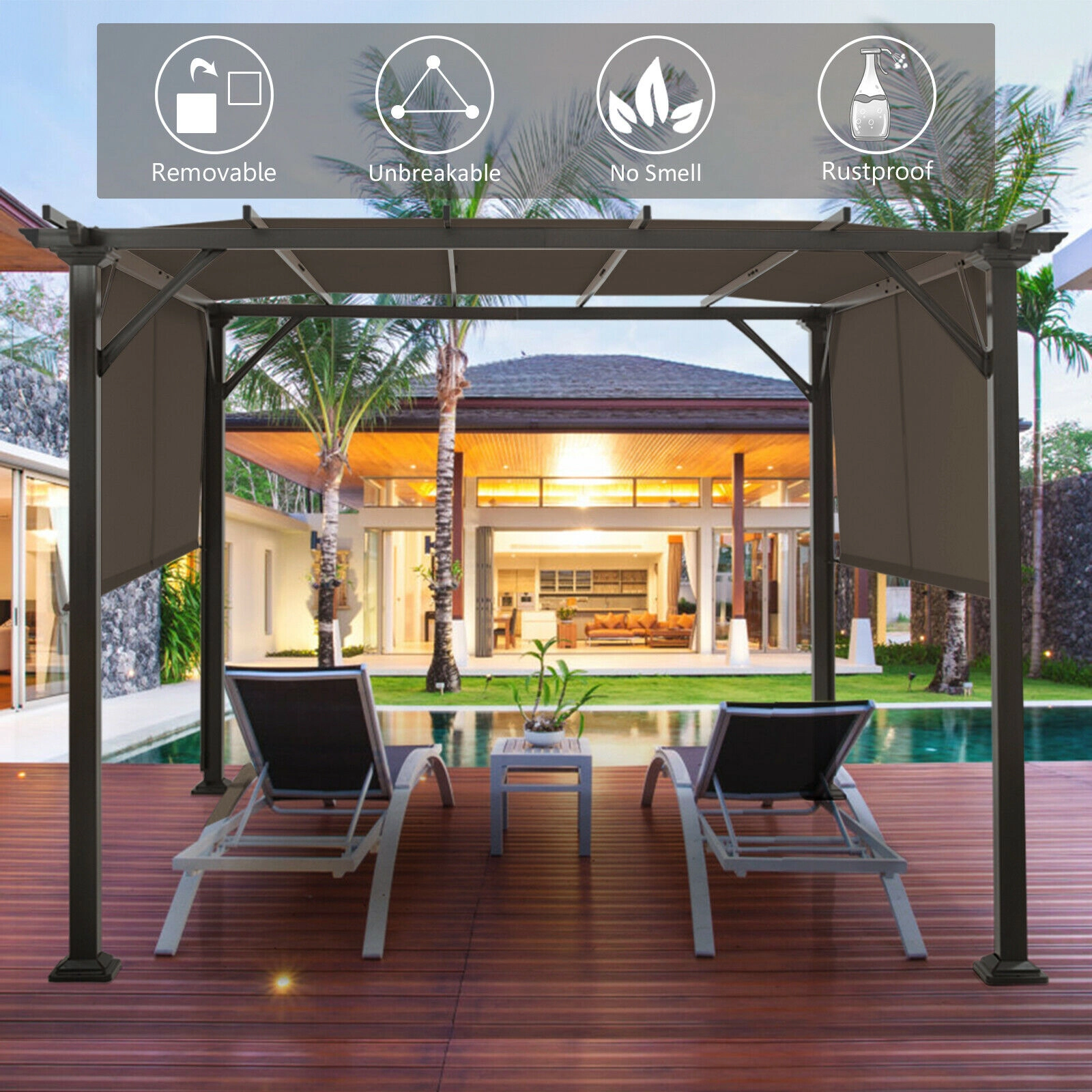 SUGIFT 16-ft Adjustable 2-Piece Universal Replacement Canopy for Pergola Gazebo Sun Awning 5-lb Polyester Fabric Brown