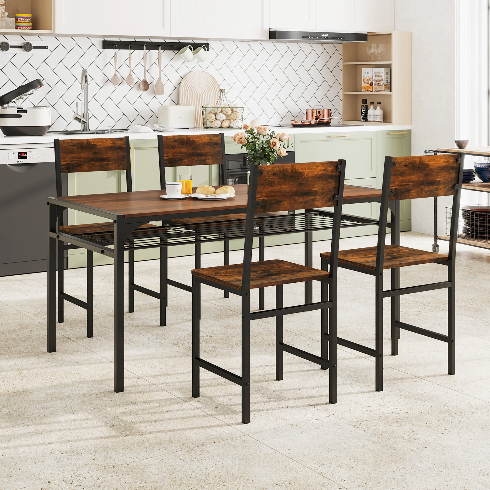 SUGIFT Industrial Kitchen Side Chairs, Set of 2, Rustic Brown