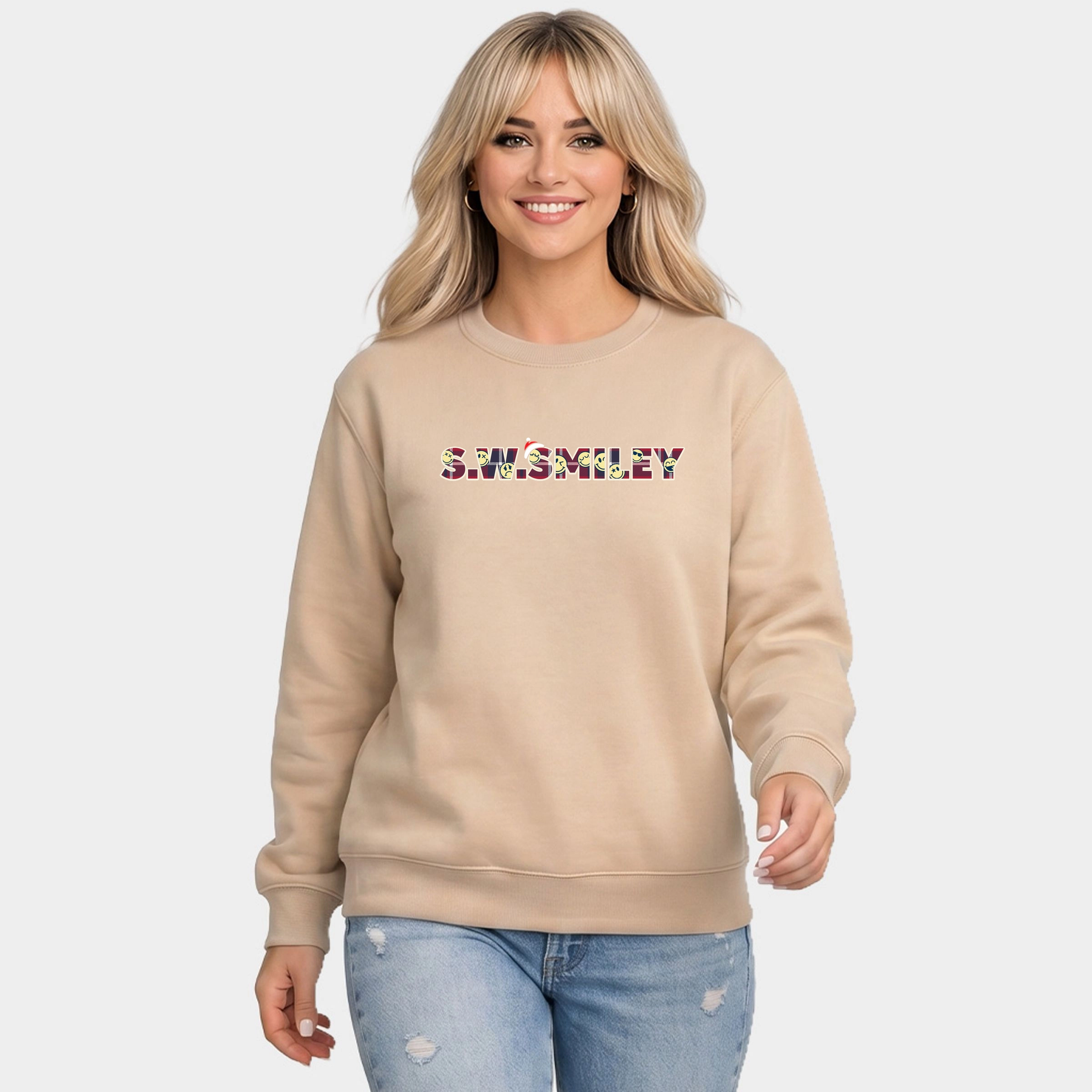 Simply Sage Market - Women's Graphic Sweatshirt S.W.Smiley Christmas Red Plaid